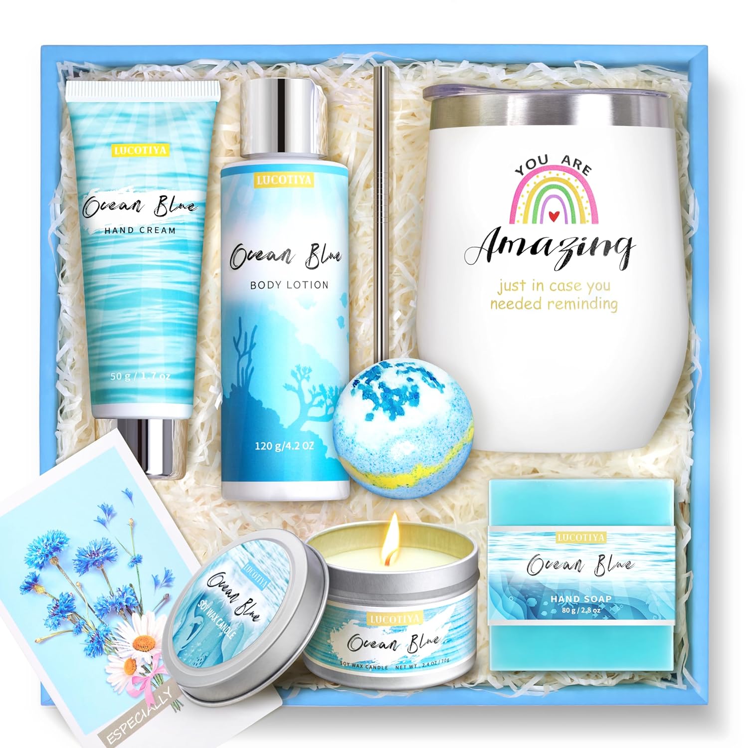 Birthday Gifts for Women, Ocean Scented Spa Gifts for Women 7 Luxury Self Care Gifts for Women, Gift Basket Care Package for Women Her Wife Mom Friends Female Bff