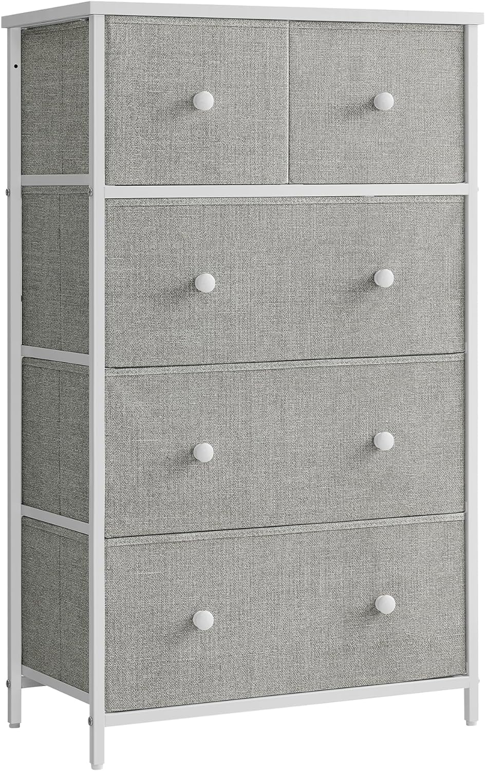 SONGMICS Drawer Dresser, Storage Dresser Tower with 5 Fabric Drawers, Dresser Unit, Hallway, Light Gray and White ULTS514L10