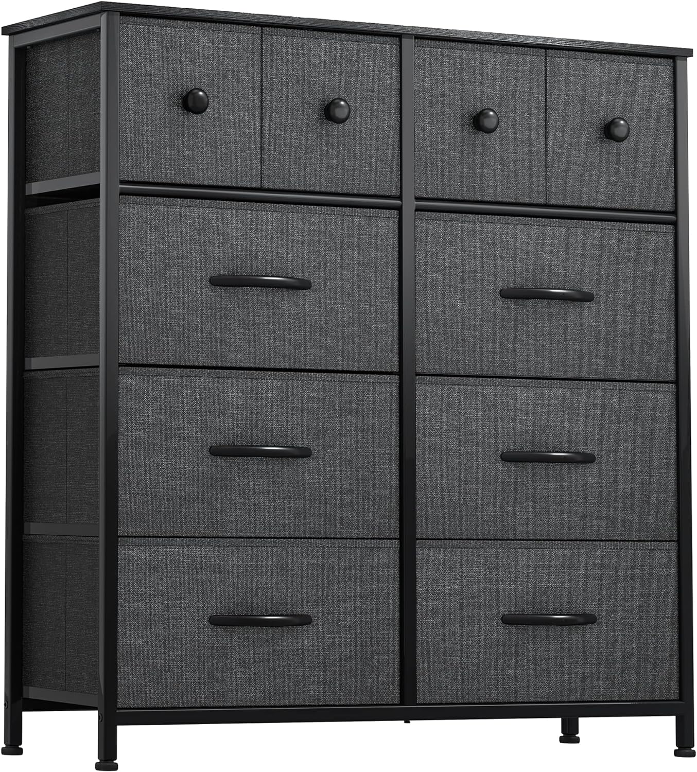 YITAHOME 10 Drawers Fabric Dresser, Dresser for Closets, Tall Chest Organizer Unit with Sturdy Steel Frame, Wooden Top, Black Ash