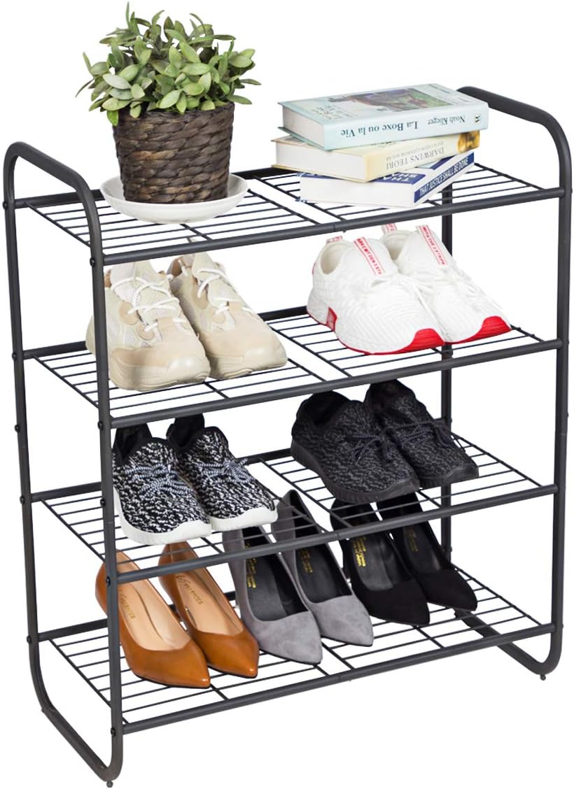 MAX Houser 4-Tier Metal Shoe Rack, Free Standing Shoe Storage Organizer, Wire Grid Shoe Tower for Closet Bedroom, Entryway, Gunmetal