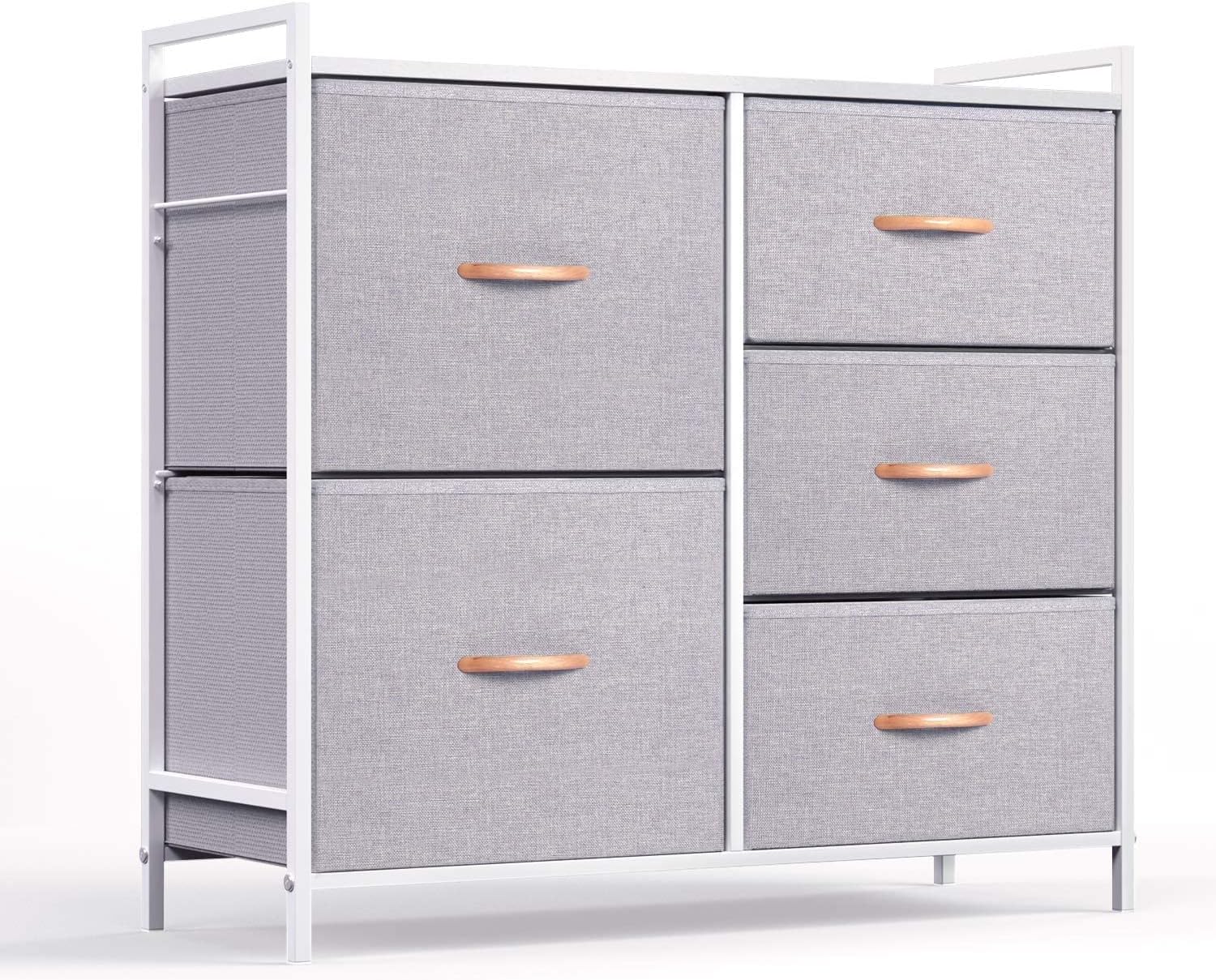 ROMOON Dresser for Bedroom, 5 Chests of Drawers, Dresser for Closet with Fabric Bins, for Living Room, Entryway (Grey)