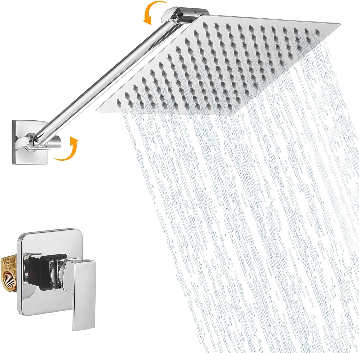 Hoimpro Adjustable Extension Shower Arm Shower System with 8 Inch Rain Shower Head Wall Mounted Shower Kit, Bathroom Rainfall Shower Faucet Fixture Combo Set with Rough-in Valve Body,Chrome