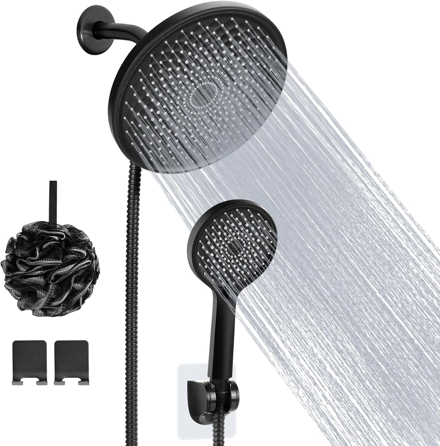 Lanhado 8.5'' Matte Black Shower With Handheld Spray, High Pressure Rainfall Head and Anti-Leak Holder, 4 Settings, Waterfall Upgrade