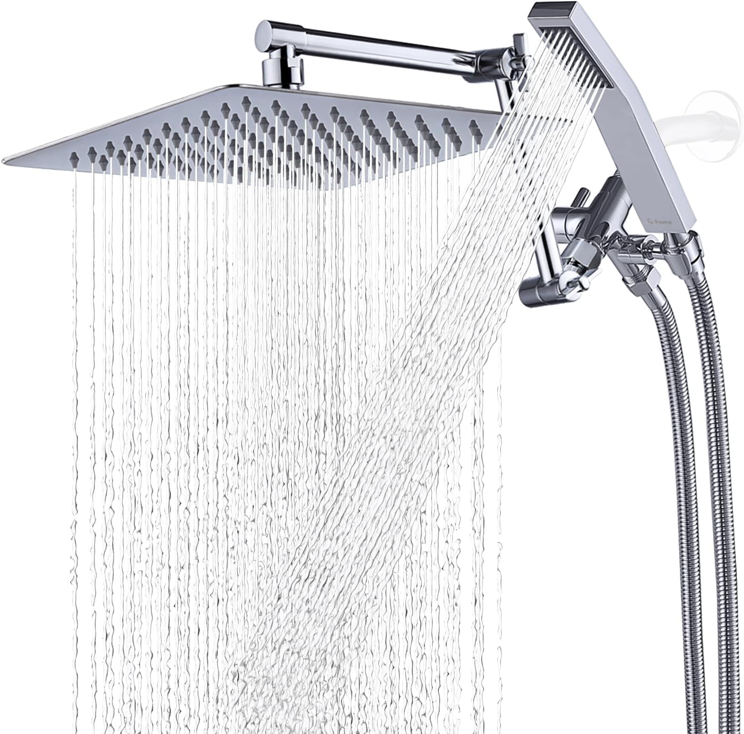 G-Promise All Metal 10 Inch Rainfall Shower Head with Handheld Spray Combo| 3 Settings Diverter|Adjustable Extension Arm with Lock Joints |71 Inches Stainless Steel Hose (chrome)