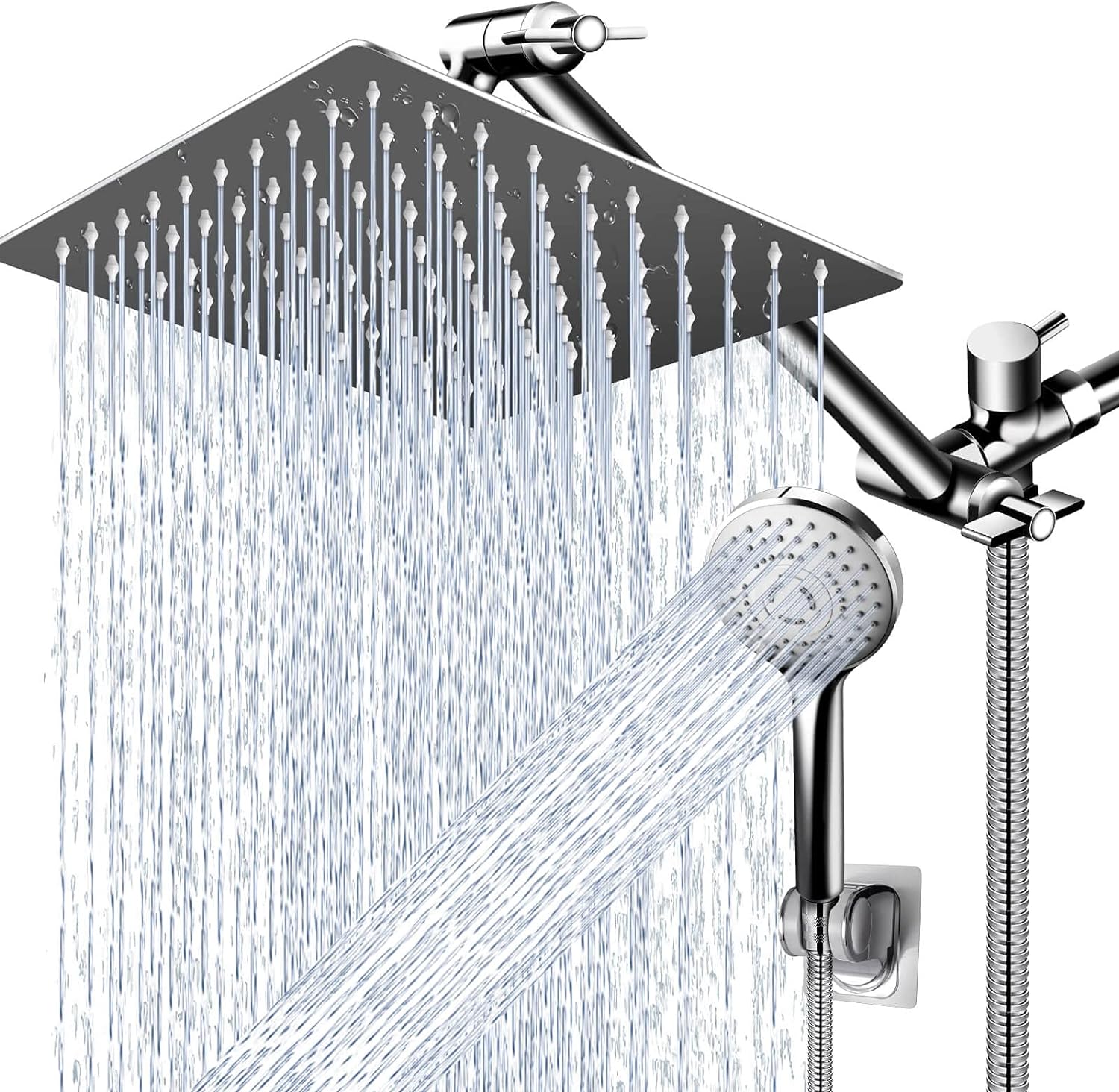 PinWin Modern 12 Large Square Rain Showerhead with 5 Modes Handheld Showerhead Combo, Adjustable Arm, Easy Tool-Free Installation