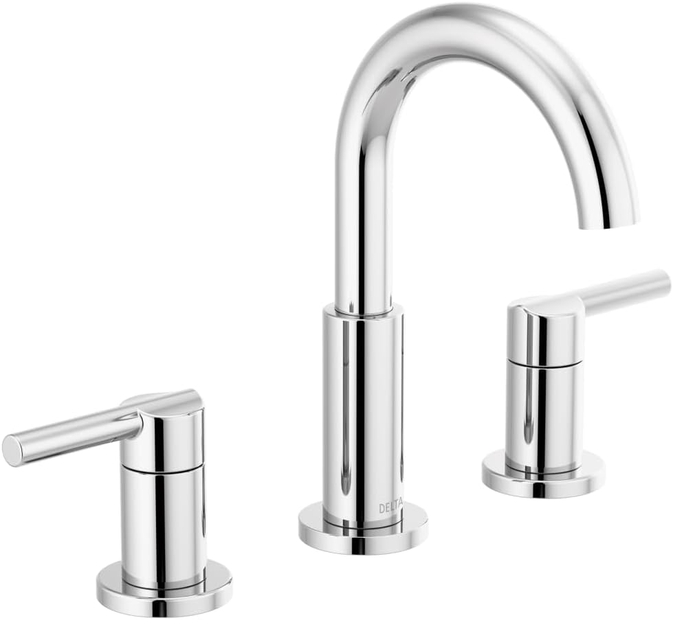 Delta Faucet Nicoli Widespread Bathroom Faucet Chrome, Bathroom Faucet 3 Hole, Bathroom Sink Faucet, Drain Assembly, Chrome 35749LF