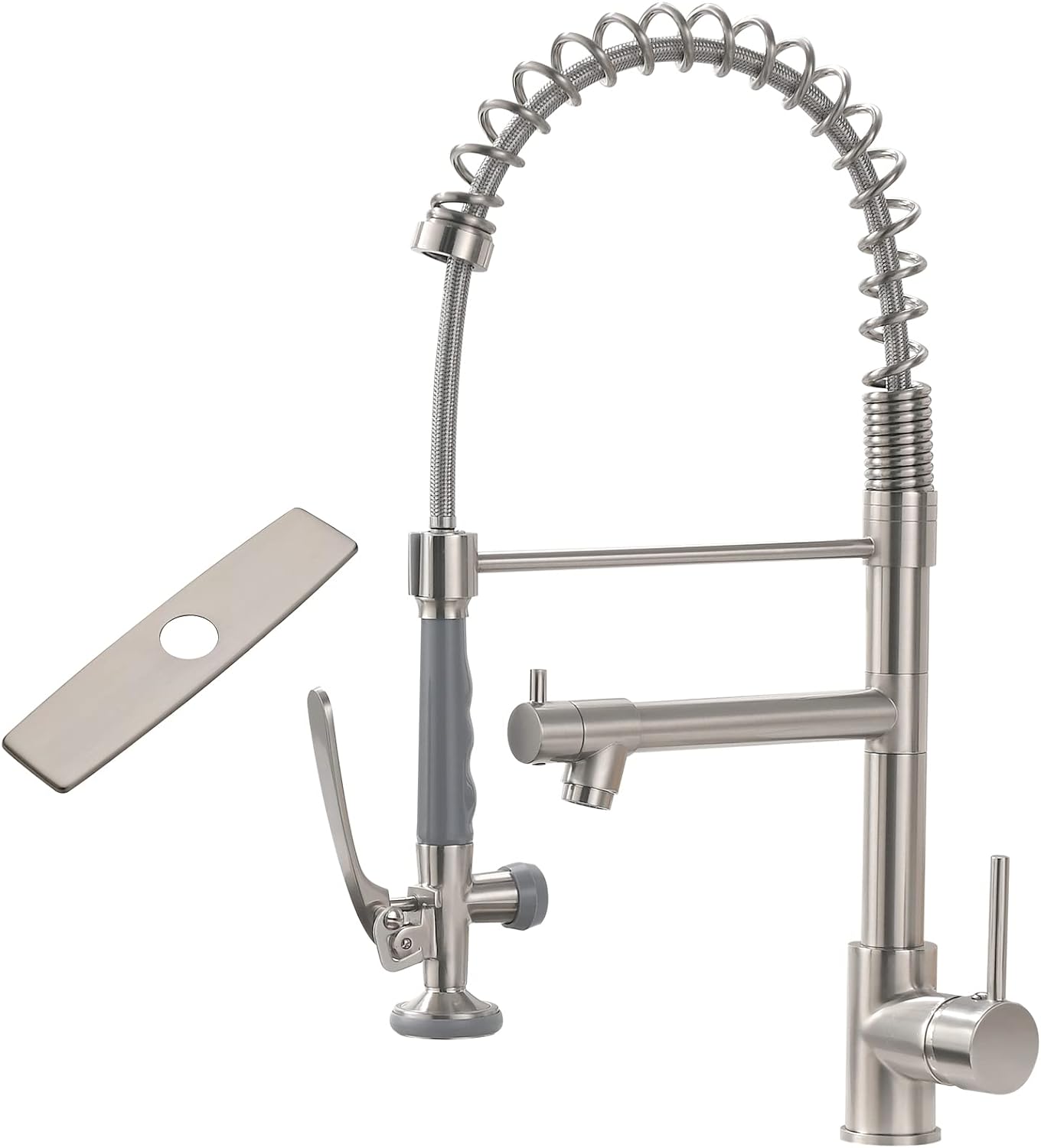 Fapully Kitchen Faucet with Pull Down Sprayer,Commercial Kitchen Sink Faucet with Deck Plate,Brushed Nickel