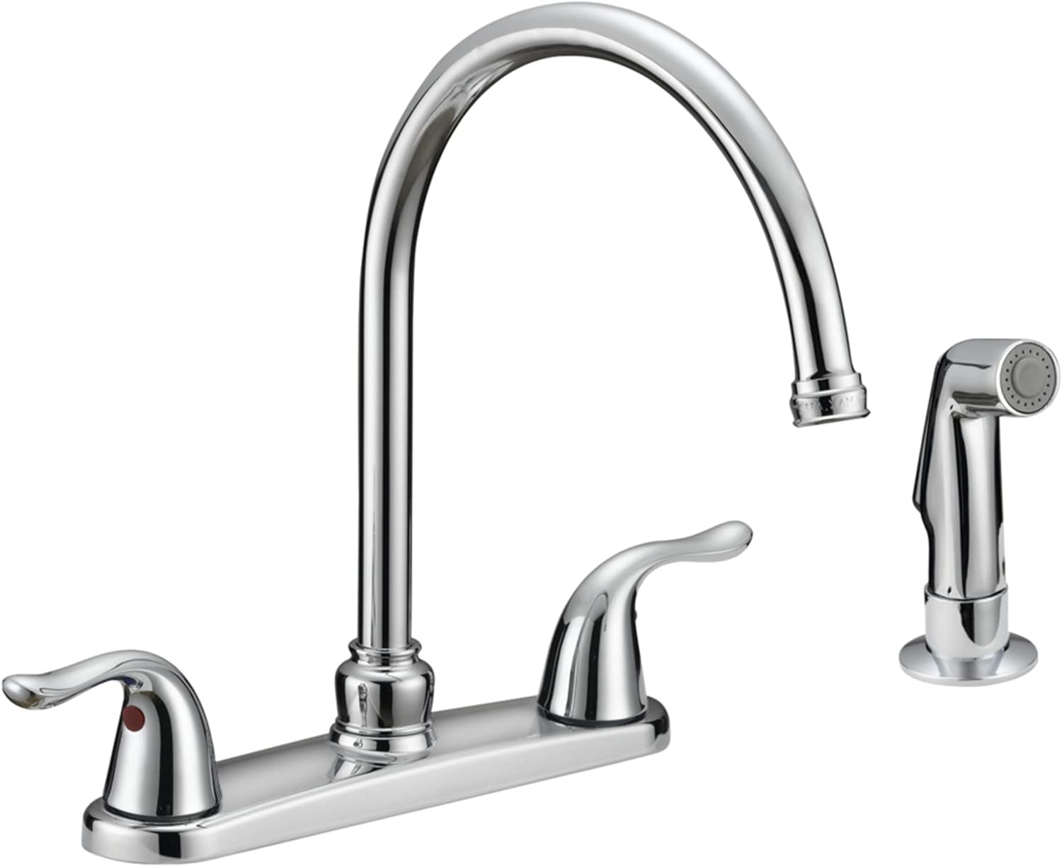 EZ-FLO Kitchen Faucet, Kitchen Sink Faucet with 2 Handles and Pull-Out Side Sprayer, 4-Hole Installation, Chrome, 10201