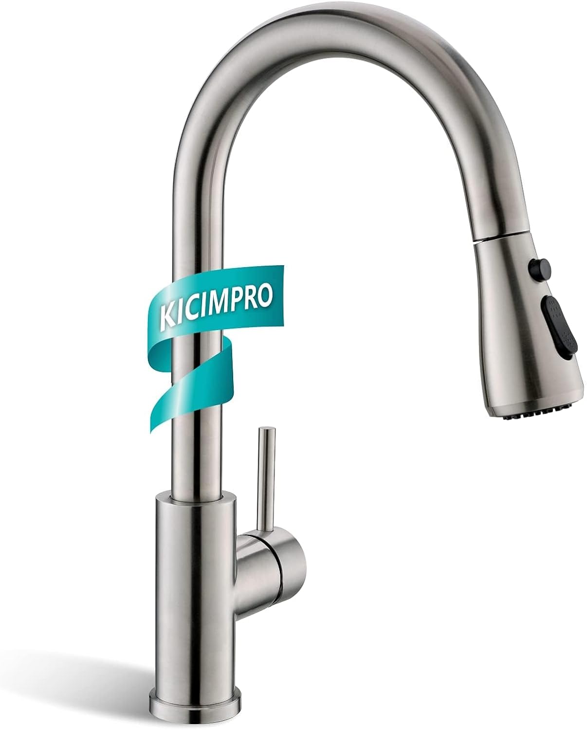 Kicimpro Kitchen Faucet with Pull Down Sprayer Brushed Nickel, High Arc Single Handle Sink Faucet with Water Lines, Commercial Modern rv Stainless Steel, Grifos De Cocina