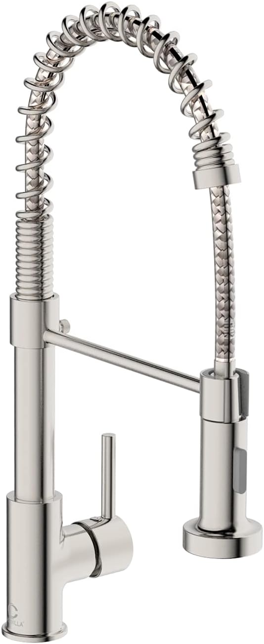 Kitchen Faucet, Commercial Kitchen Sink Faucets with Pull Down Sprayer, Stainless Steel Faucets for Kitchen Sinks, Dual Function Spray Head, Single Handle Spring Kitchen Faucets -Brushed Nickel