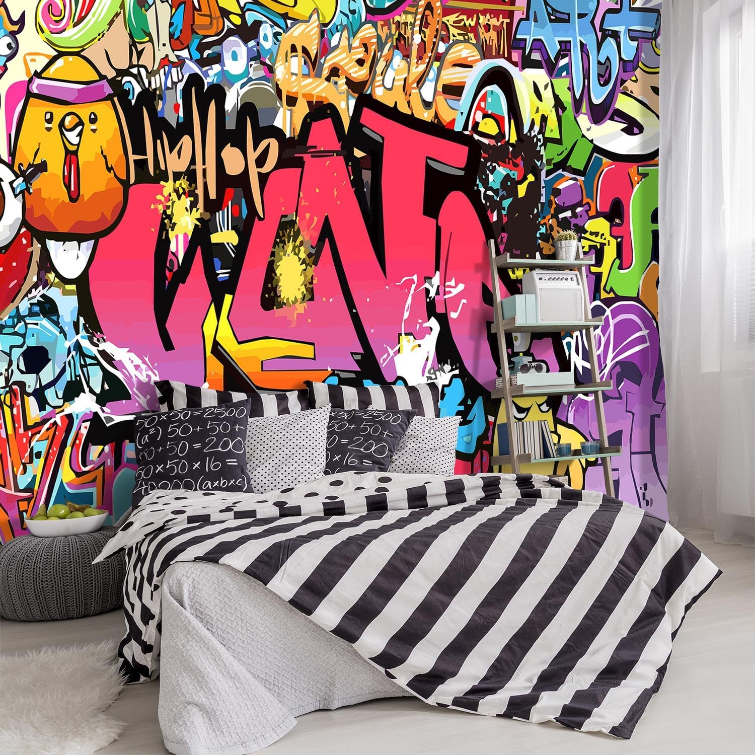 -Street Art Graffiti Wallpaper Fabric Wallpaper Living Room Bedroom Bathroom Boys Girls Children' Room Abstract Large Wall Mural- 91x65 not Peel and Stick