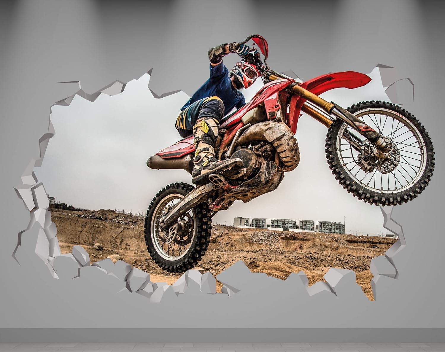 Motocross Smash Wall Decal - Moto Smashed Wall Art Sticker - Bike 3D Wall Decor Art Vinyl Removable MR1154 (24''W x 14''H (60cm x 36cm)), Green