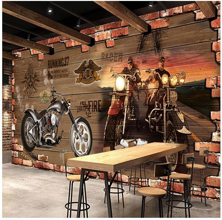 Custom Retro Motorcycle Brick Wall Wallpaper Restaurant Cafe Creative Decoration 3D Graffiti Mural Living Room Bedroom Decoration Wallpaper