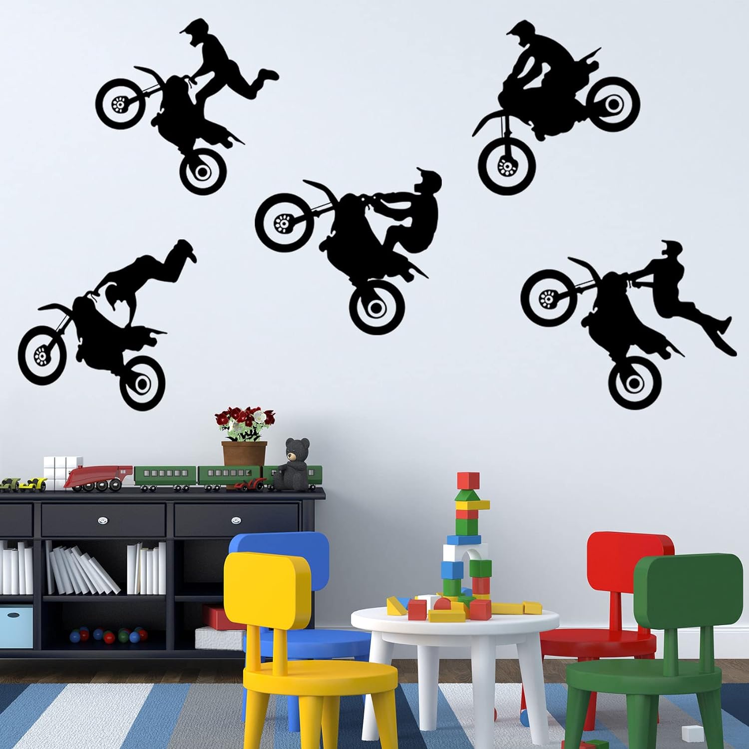 Dirt Bike Stickers Wall Decal Motocross Stickers Peel and Stick Wall Decals Motorcycle Wall Stickers for Boys Bedroom, Living Room, Office, Games Room