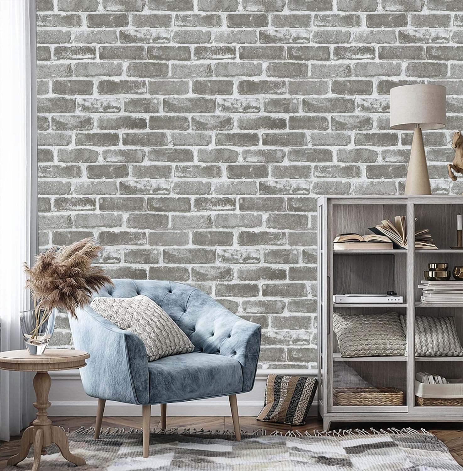 Timeet 17.7197 3D Gray Brick Wallpaper Peel and Stick Wallpaper Self Adhesive Wallpaper Faux Brick Wallpaper Textured Wallpaper for Room Wall Decor Vinyl Film Roll