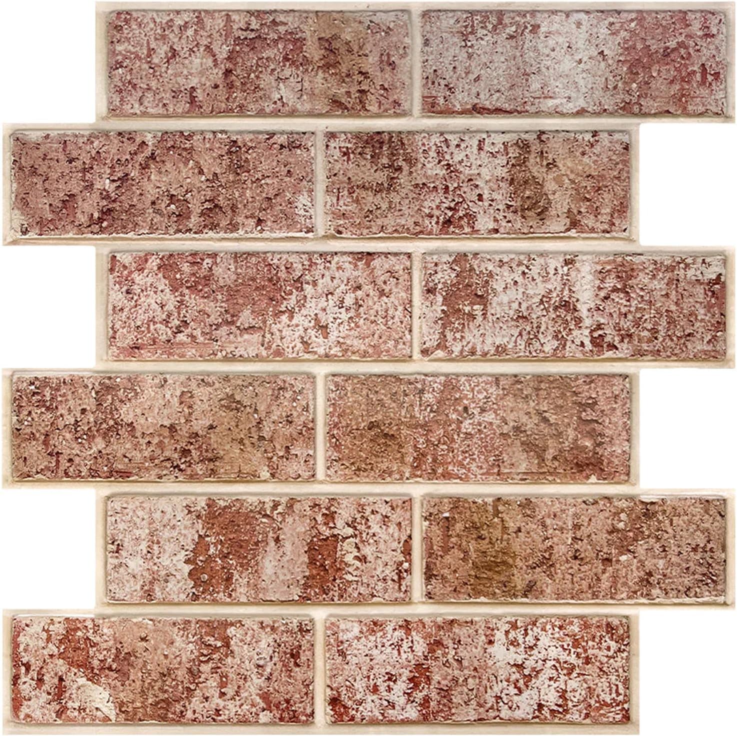 10 Pcs 3D Faux Brick Wall Panels Peel and Stick Tiles -11.8X11.8 Ultra-Light Thin PVC Small Size Brick Whitewash Easy DIY for Interior Wall Decor Farmhouse