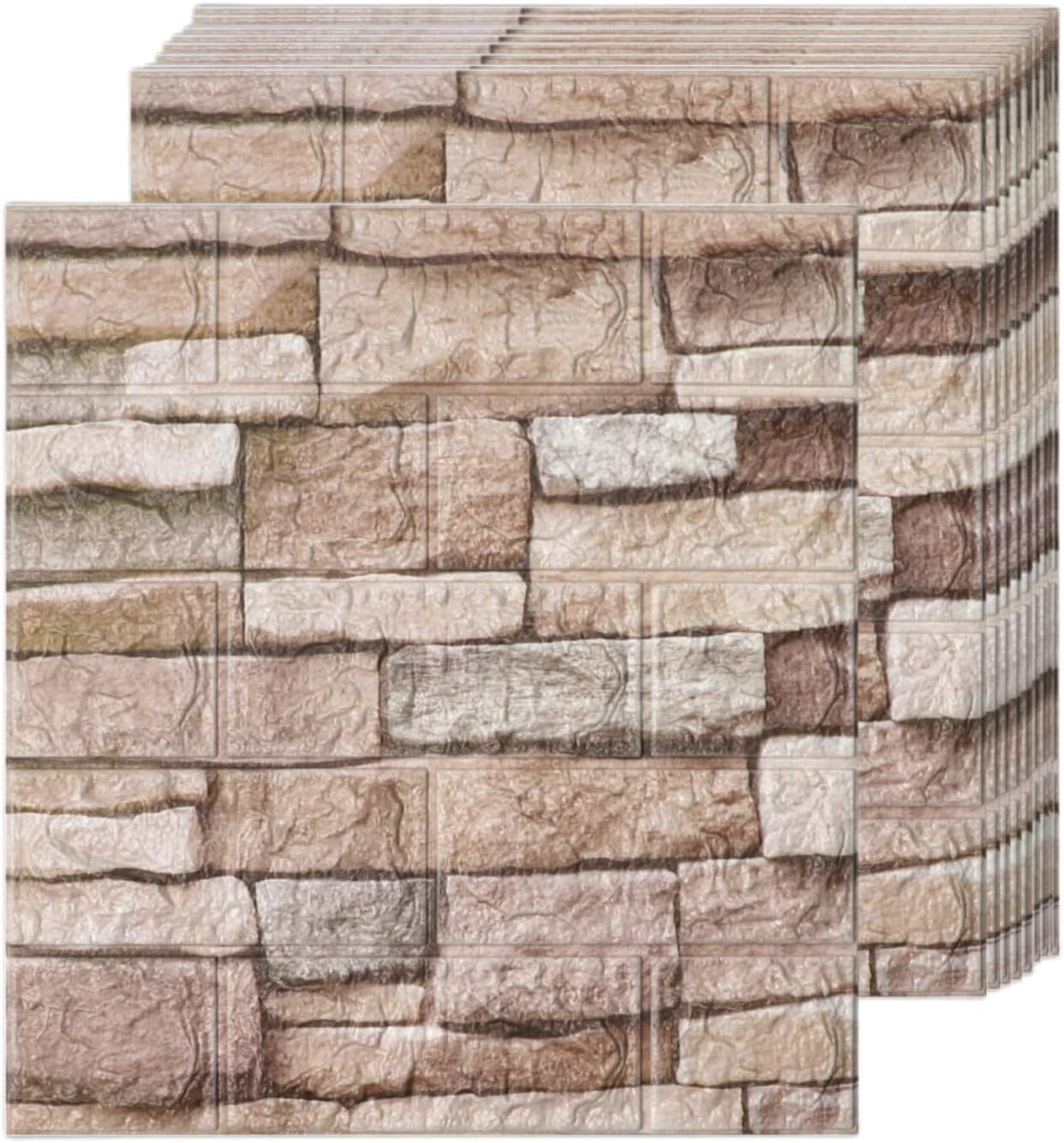 3D Wall Panels Peel and Stick in Rock, 10 PCS XPE Foam 3D Wallpaper, Faux Brick Wall Panels for Bedroom, Stairs, Kitchen