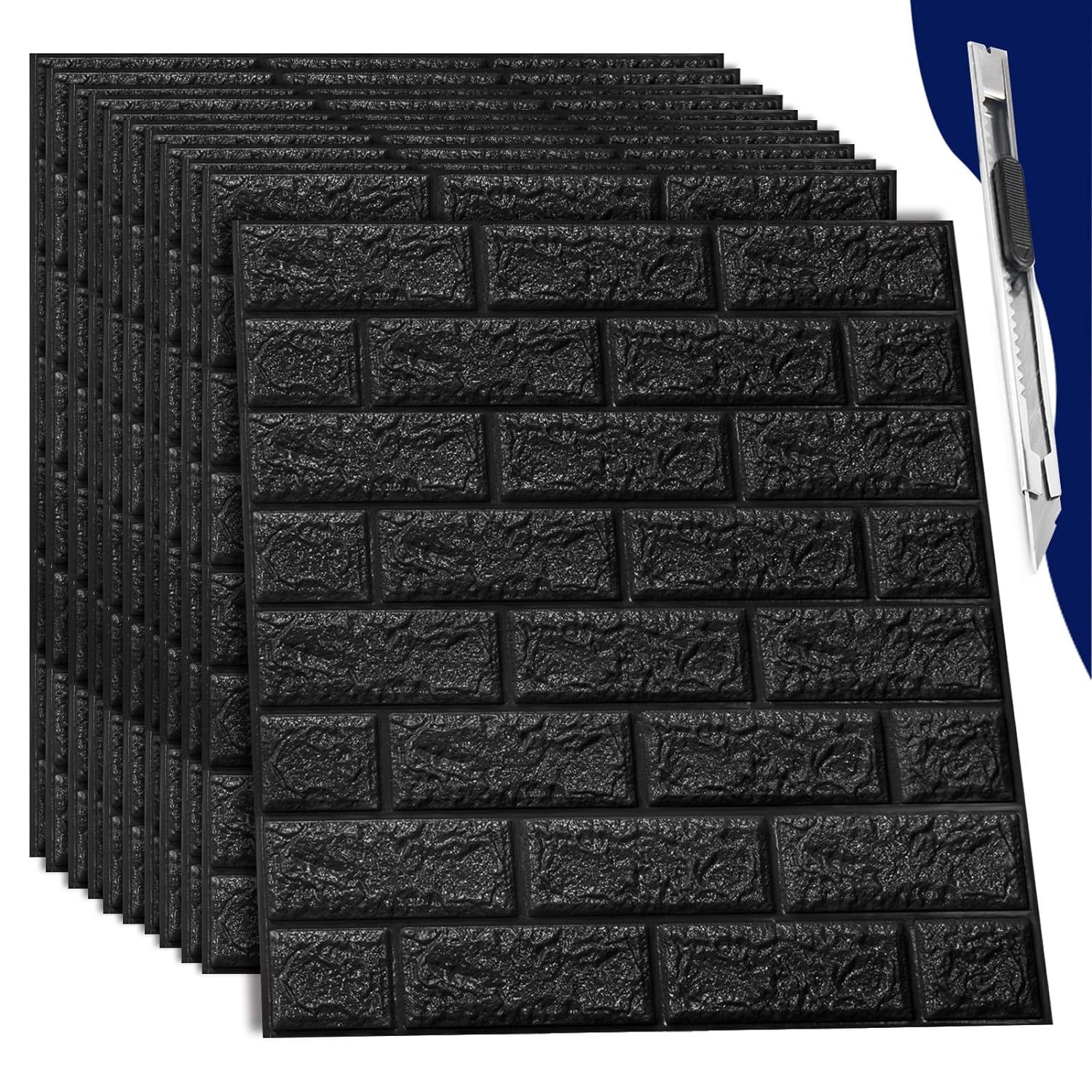 Art3dwallpanels 30 Pcs Brick Wallpaper, 3D Peel and Stick Waterproof, Self-Adhesive Foam Faux Brick Wall Panels for Bedroom, Bathroom, Kitchen, Fireplace Black