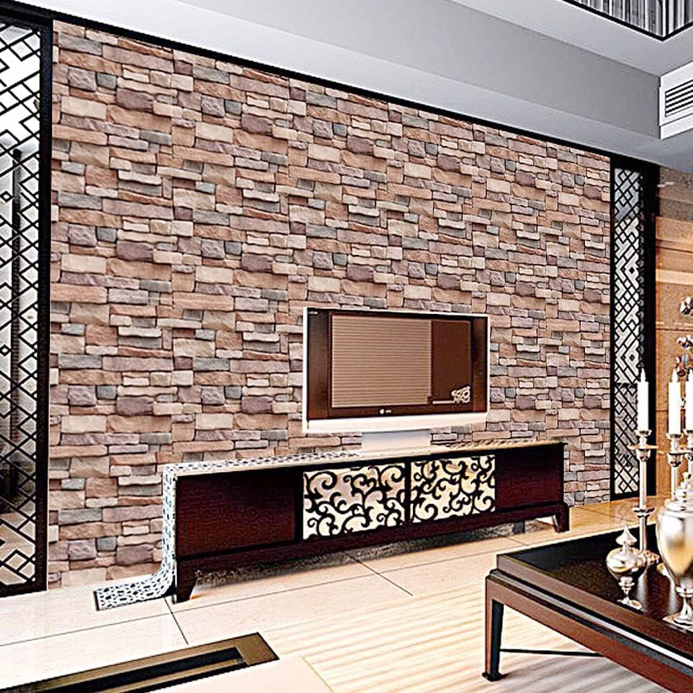 Brick Wallpaper Peel and Stick - New and Improved 3D Wallpaper for Bedroom - Stone Wallpaper - Removable Wallpaper Stick and Peel - Faux 3D Wall Paper  17.71 x 393 (1)