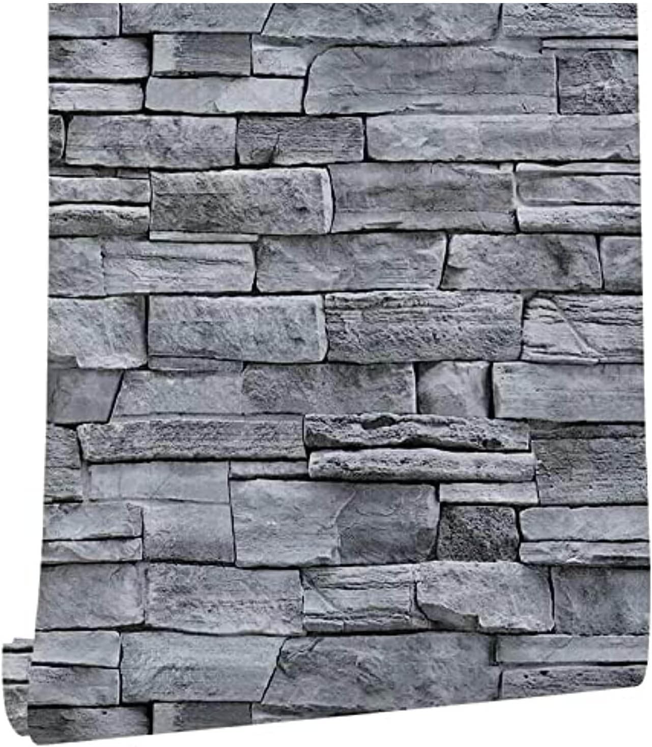 practicalWs 17.71 x 393.7 Grey Brick Stone Peel and Stick Wallpaper 3D Removable Decoration Wall Paper Self-Adhesive Contact Paper Stick on Wall Panels Backsplash Bedroom Wall