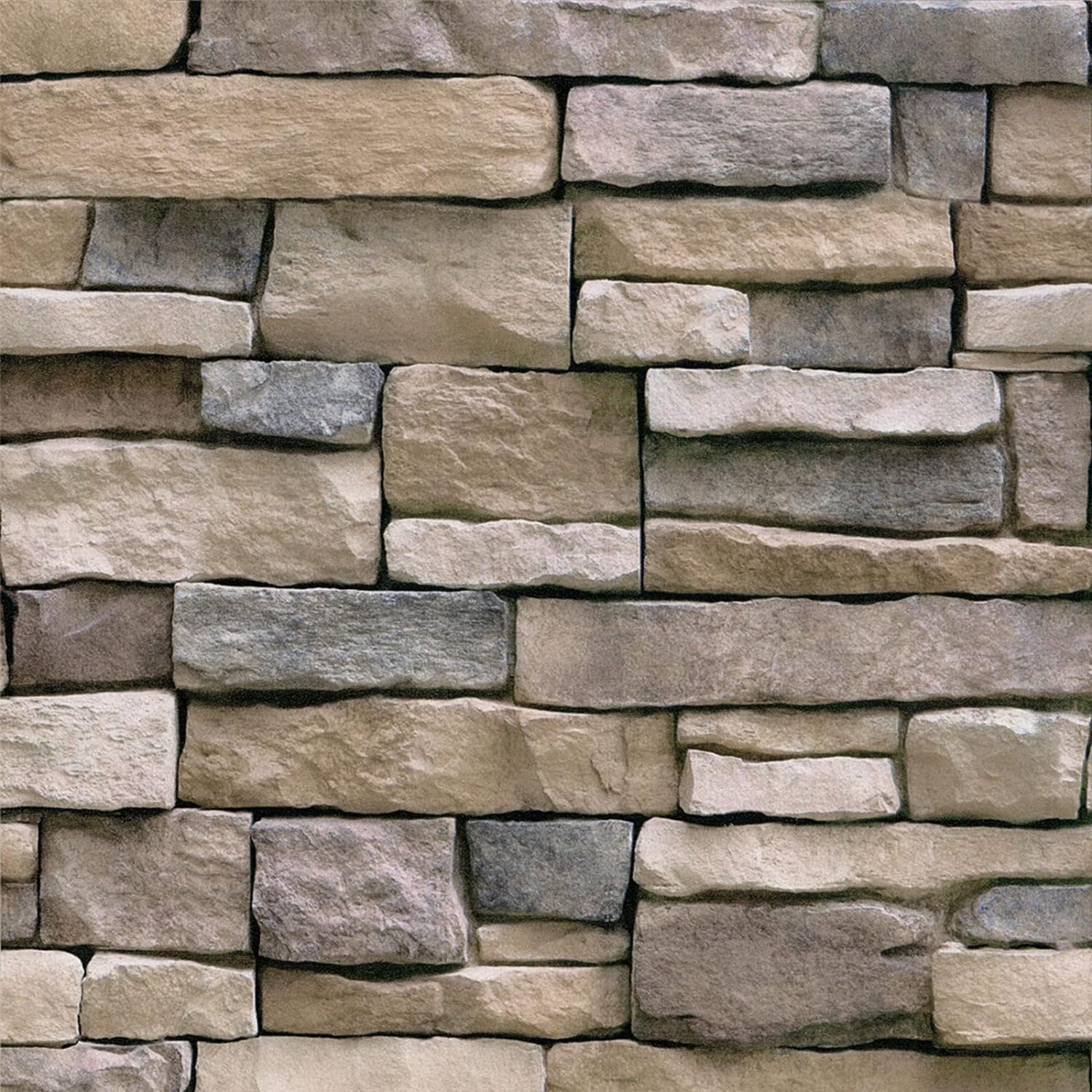 Abyssaly Stone Wallpaper Brick Wallpaper Peel and Stick Stone Backsplash Self-Adhesive Removable Vinyl Wallpaper Grey Faux 3D Stone Look Brick Shelf Paper 17.71 X 393.7 Home Decorations Wallpaper