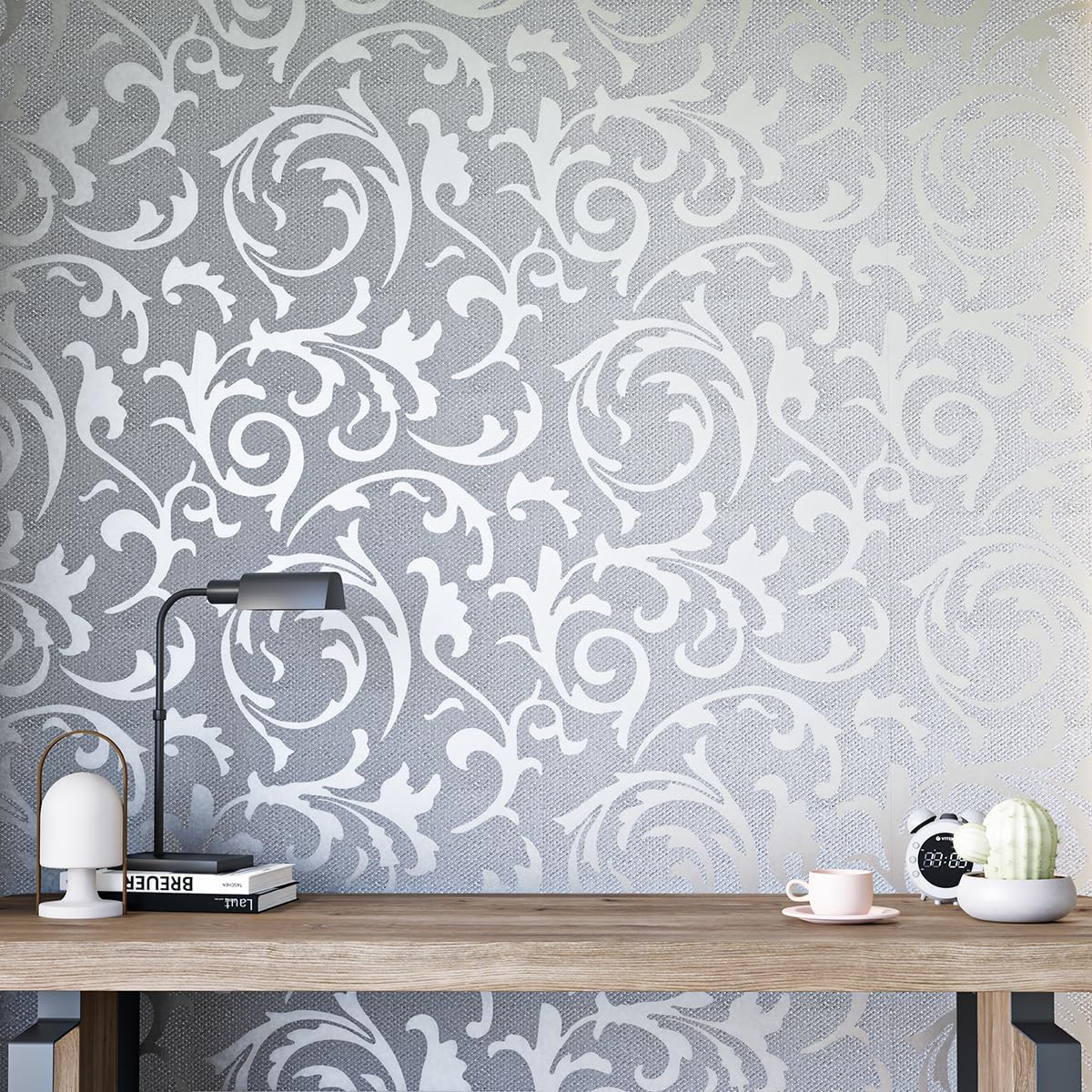 Peel and Stick Wallpaper, 20.8 x 393 3D Modern Style Fashion Non-Woven Wallpapers Self-Adhesive Removable Wallpapers for Livingroom, Bedroom, Kitchen, Bathroom, Silver Grey