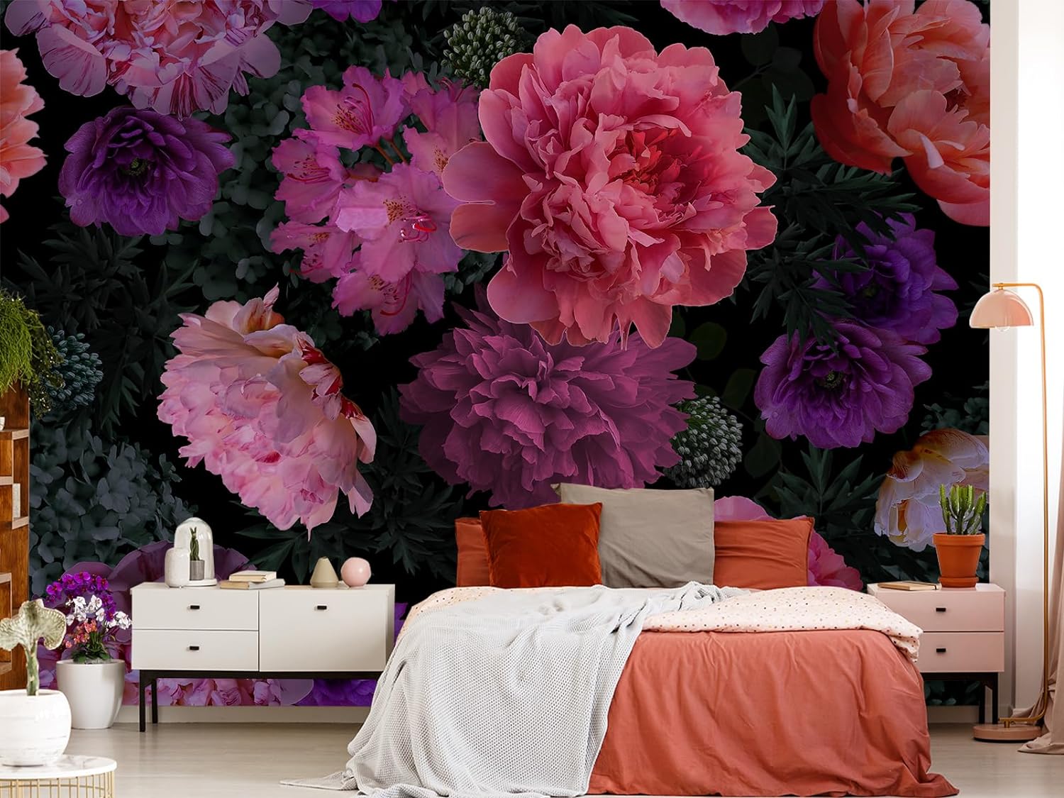 3D Mural Flower Wallpaper Floral Wallpaper Rose Background Red and Purple Flowers Sofa Background Bedroom Office Living Room Kitchen Nursery Room Decoration (Not Peel and Stick)-150 x105 (WxH)