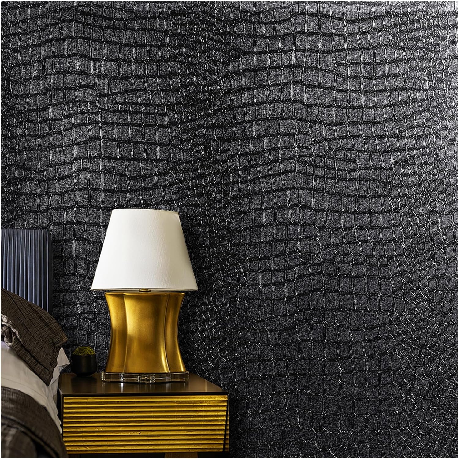 Black Peel and Stick Wallpaper Removable Crocodile Wallpaper Self Adhesive 15.7 X 118 Embossed Easy Peel Off Wallpaper Contact Paper Textured Wallpaper for Cabinet Bedroom