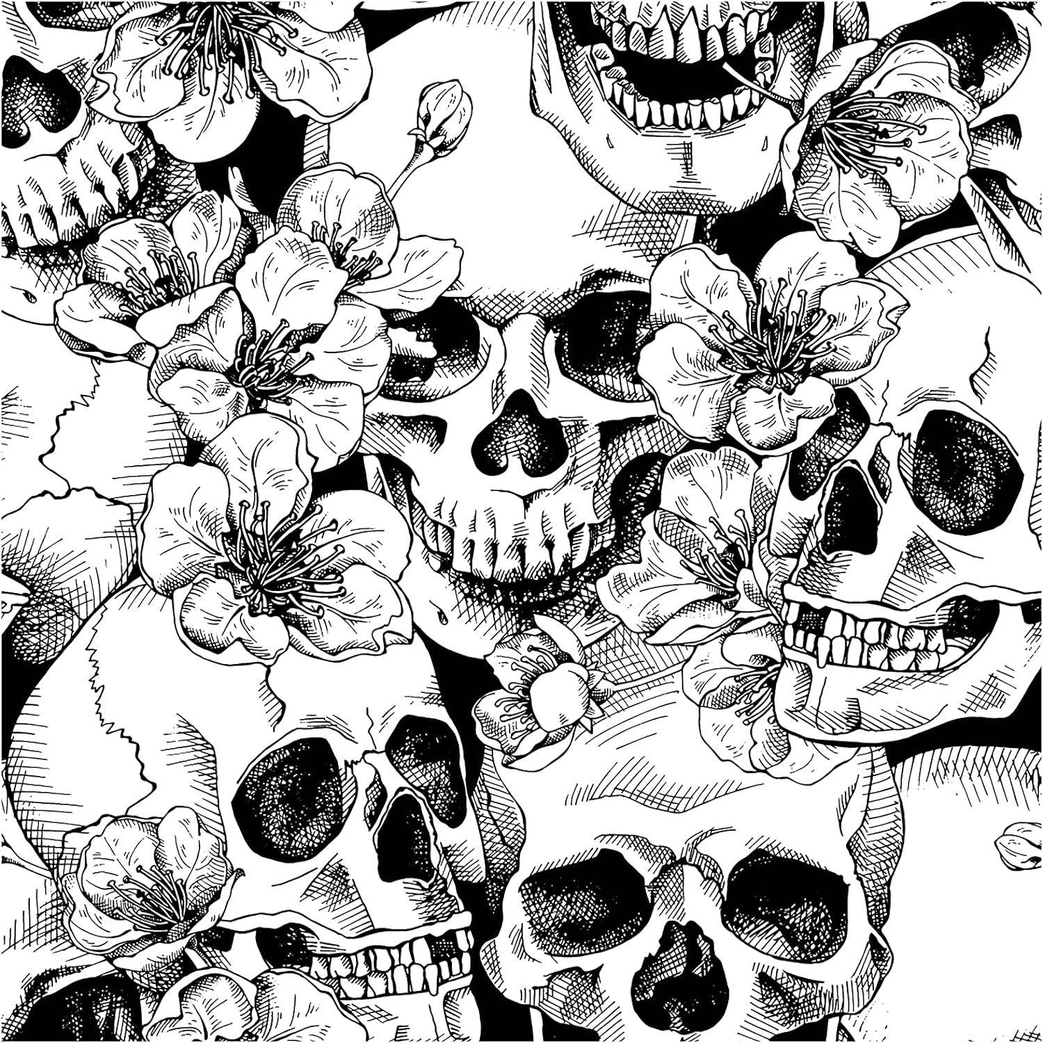 HAOKHOME 93102 Halloween Peel and Stick Wallpaper Sugar Skull Floral for Bedroom Black/White Removable Accent Wall Decorations 17.7in x 9.8ft