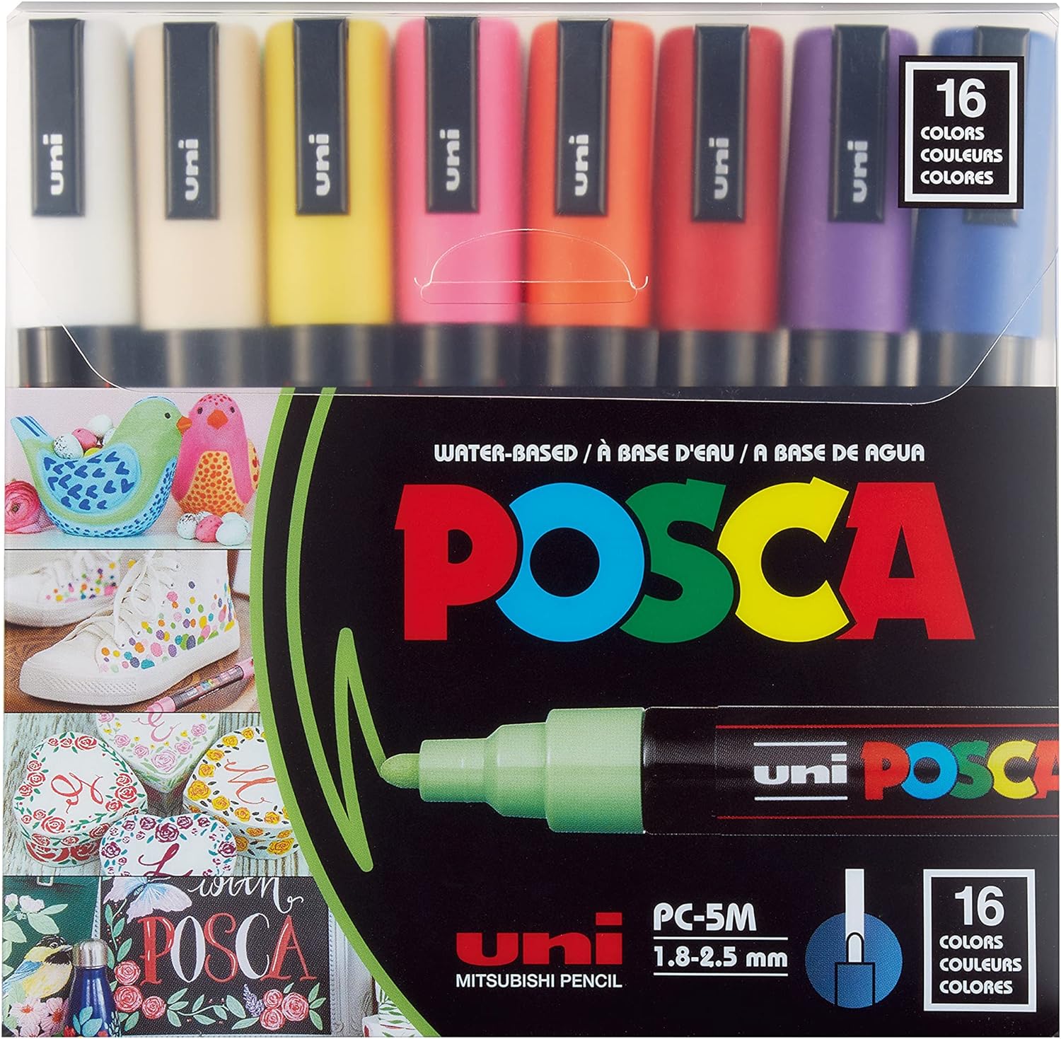 16 Posca Markers 5M, Posca Pens for Art Supplies, School Supplies, Rock Art, Fabric Paint, Fabric Markers, Paint Pen, Art Markers, Posca Paint Markers