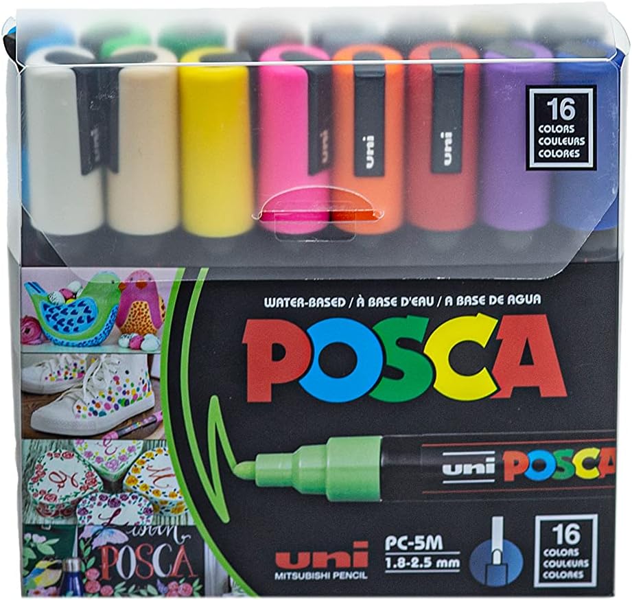 Posca Paint Marker Pen - PC-5M Extra Fine 1.8-2.5 mm, 16 Colors