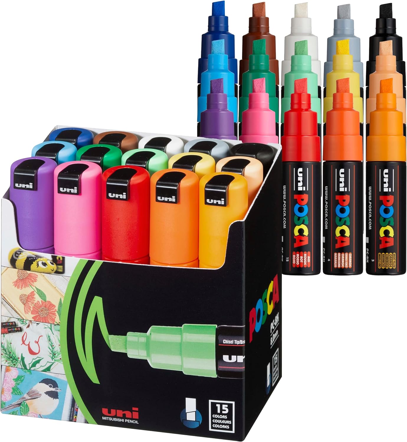 15 Posca Paint Markers, 8K Broad Posca Markers with Broad Chisel Tips, Set of Acrylic Paint Pens for Art Supplies, Fabric Paint, Fabric Markers, Paint Pen, Art Markers