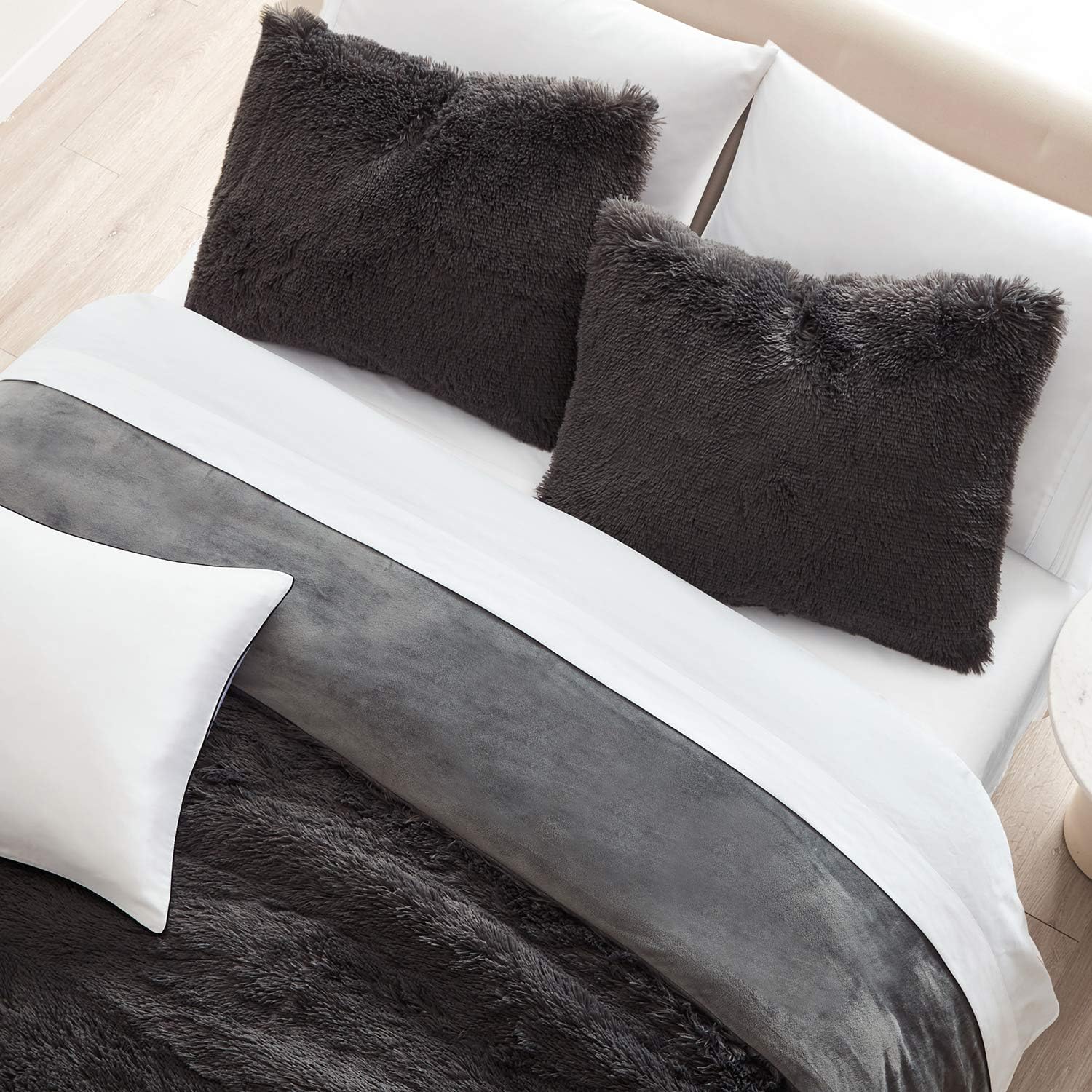 Mellanni Fluffy Queen Duvet Cover - Shaggy Duvet Bed Set Queen and 2 Pillow Shams - 3 Piece Duvet Covers Queen Size with Faux Fur Plush Outer - Queen Bedding Sets - Bed Sets Full (Full/Queen, Gray)