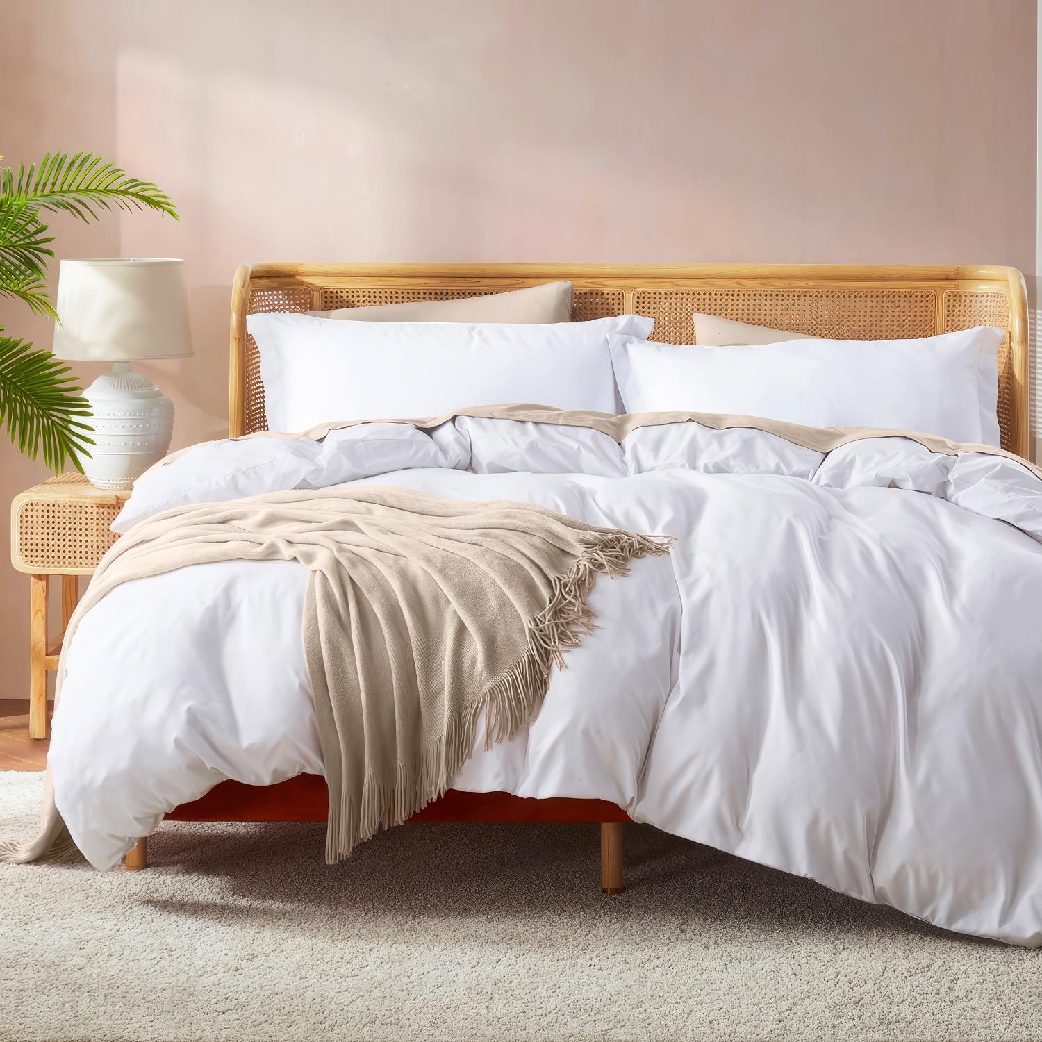 Nestl White Duvet Cover King Size - Soft Double Brushed King Duvet Cover Set, 3 Piece, with Button Closure, 1 Duvet Cover 104x90 inches and 2 Pillow Shams