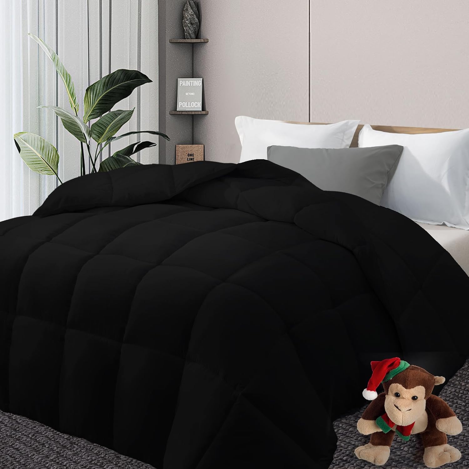 DOWNCOOL Comforters California King Size, Duvet Insert,Black All Season Duvet, Lightweight Quilt, Down Alternative Hotel Comforter with Corner Tabs (Black, California King 104x96 Inches)