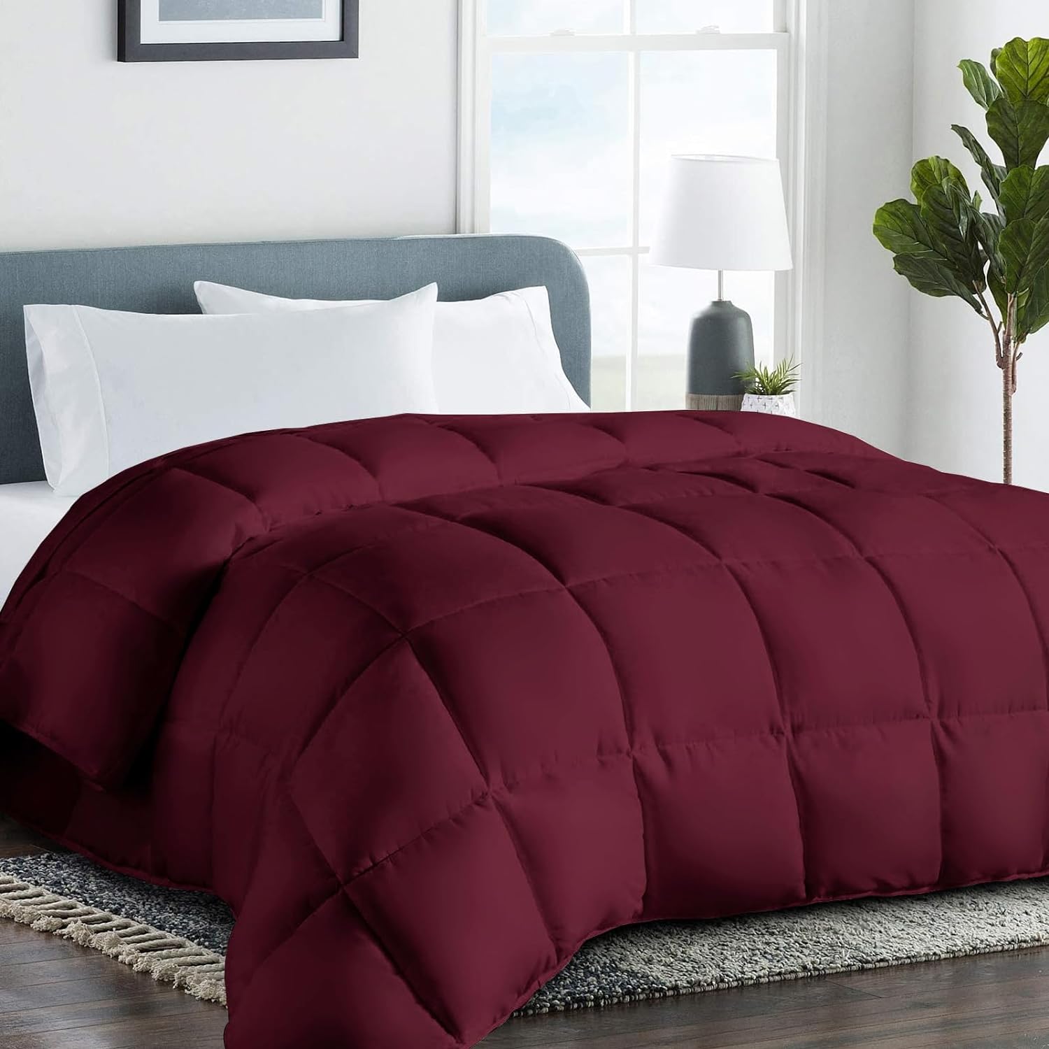 COHOME Twin XL 2200 Series Down Alternative Comforter Quilted Duvet Insert with Corner Tabs - All Season Reversible Warm Luxury Hotel Comforter - Machine Washable - Burgundy