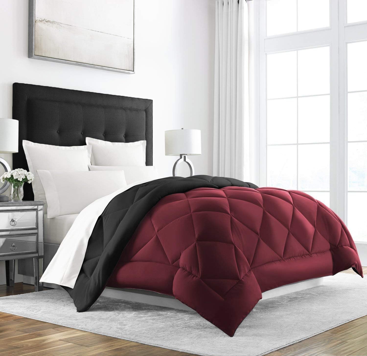 Sleep Restoration All Seasons Twin/Twin XL Size Comforter - Reversible -Cooling, Lightweight SummerDown Comforter Alternative - Hotel Quality Bedding Comforters - Burgundy/Black