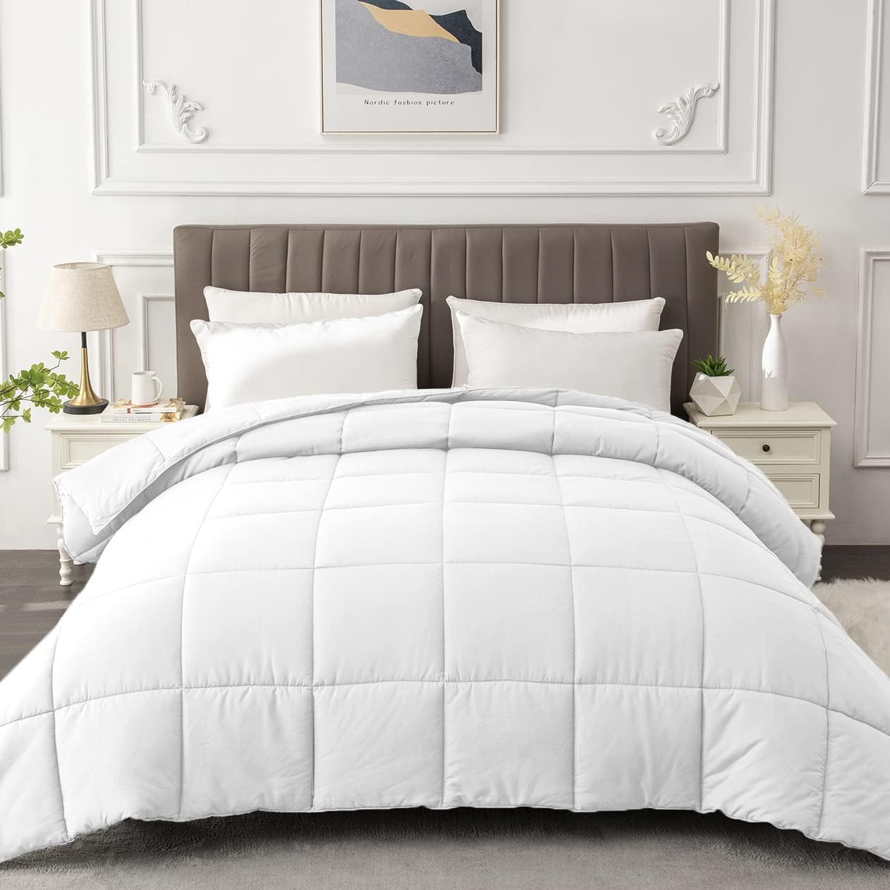 Queen Size Comforter Duvet Insert - All Season White Quilted Down Alternative Bedding Comforter with Corner Tabs - Winter Summer Fluffy Soft - Machine Washable