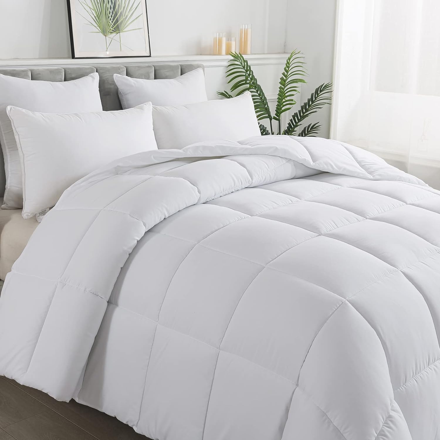 ELNIDO QUEEN Queen Comforter Duvet Insert - White Comforters Queen Size - All Season Fluffy Lightweight Down Alternative Comforter - Bedding Quilted Comforter - Queen Size(8892 Inch)