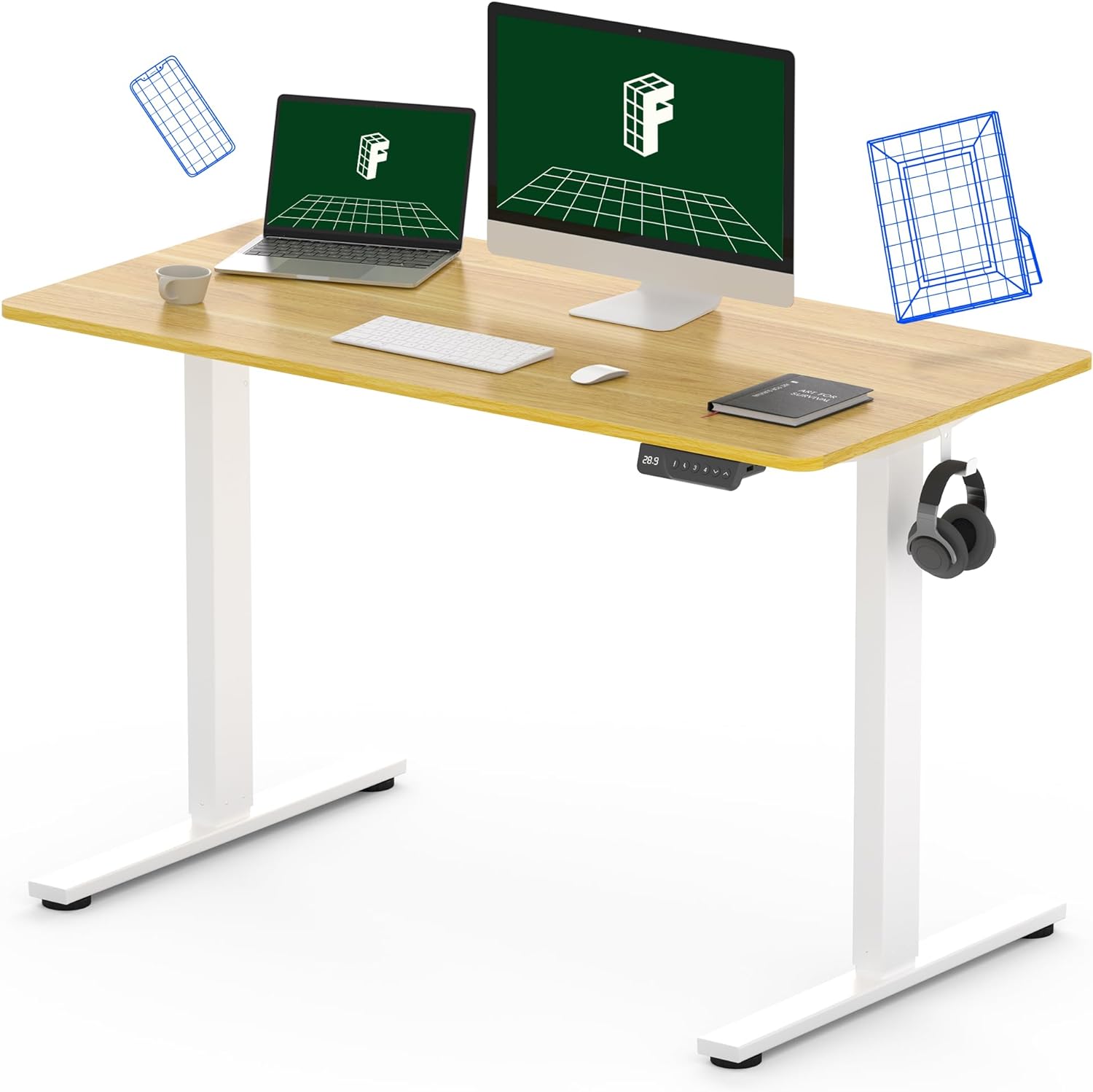 FLEXISPOT Adjustable Height Electric Standing Desk 48 x 24 Inches Whole-Piece Desktop Stand Up Home Office Desk (White Frame + 48 Maple Top)