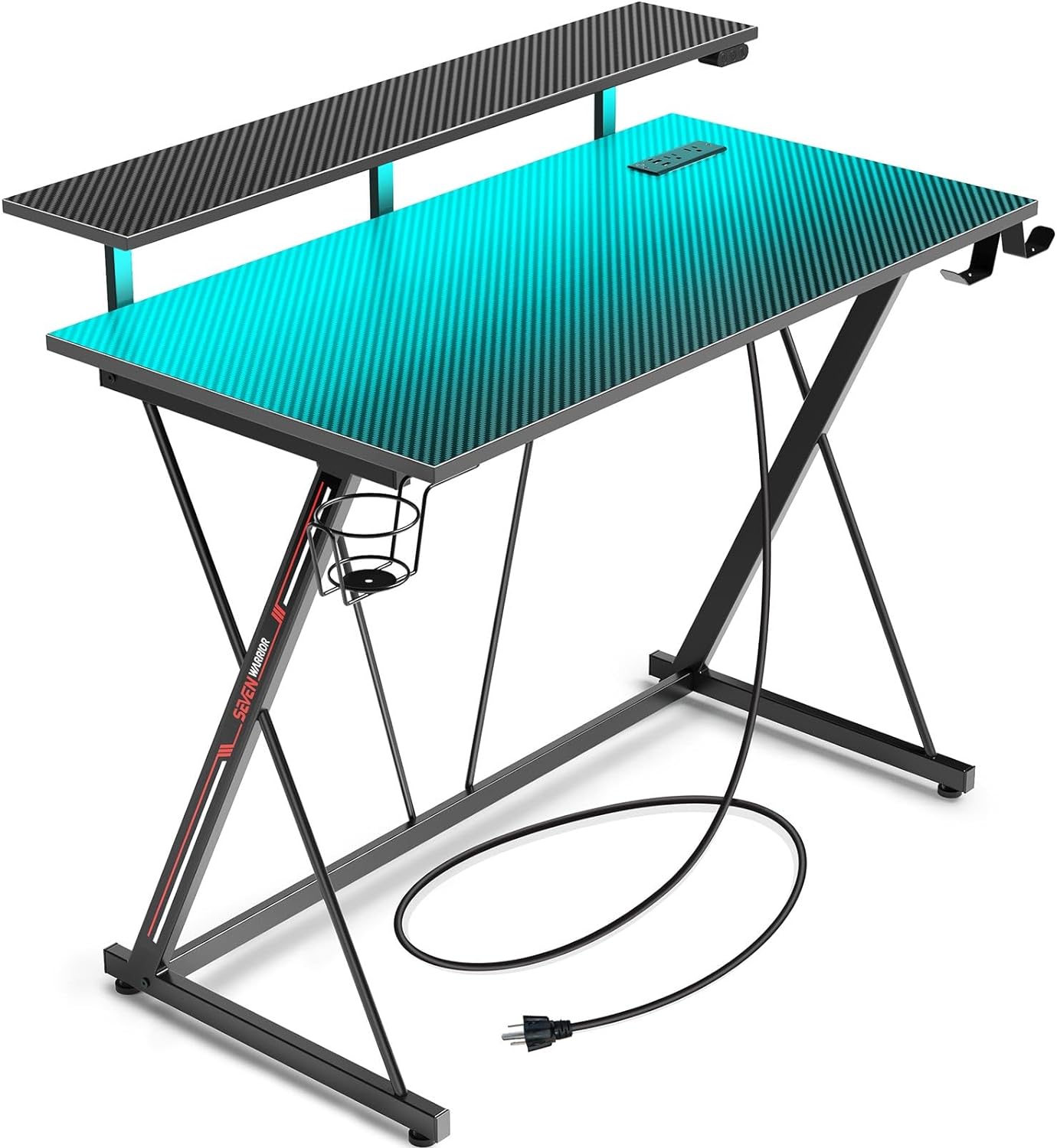 SEVEN WARRIOR Gaming Desk with LED Lights & Power Outlets, 31.5