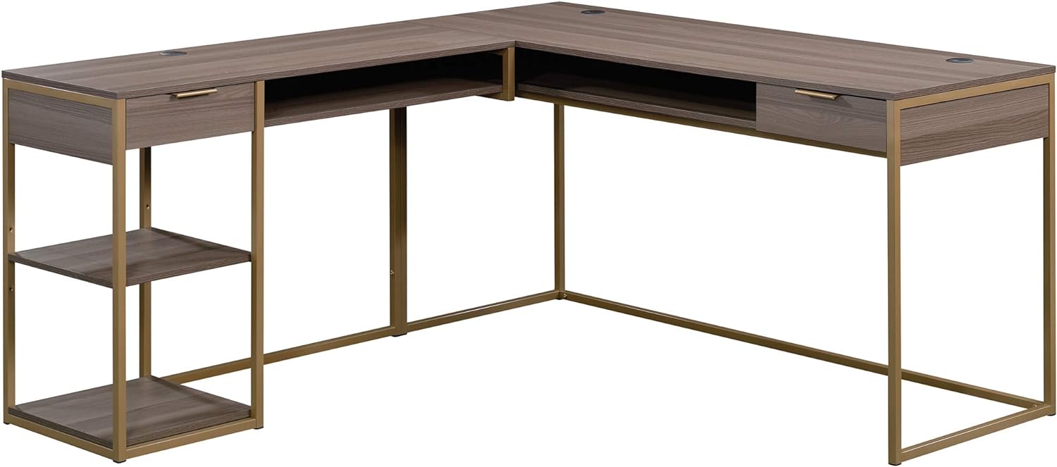 Sauder International Lux L-Shaped Desk, L: 65.98 x W: 60.0 x H: 29.72, Diamond Ash Finish