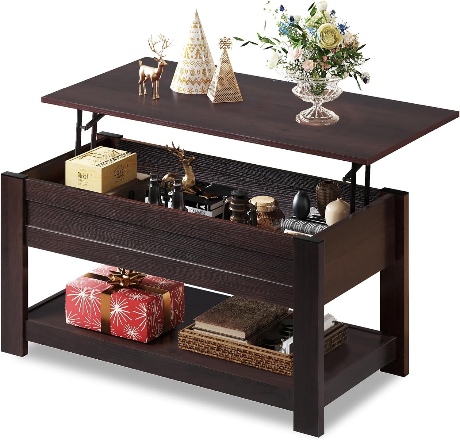 WLIVE Modern Lift Top Coffee Table,Rustic Coffee Table with Storage Shelf and Hidden Compartment,Wood Lift Tabletop for Home Living Room,Brown Oak.