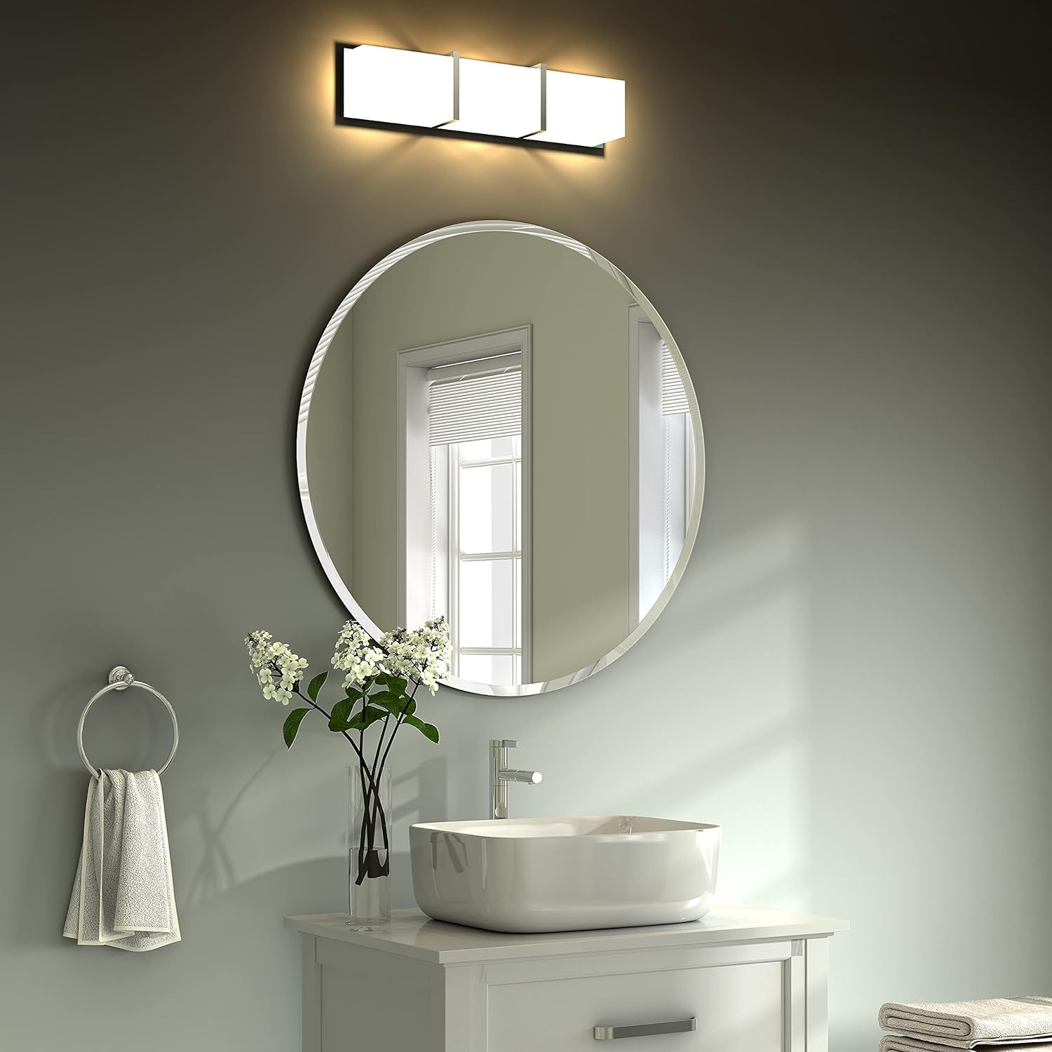 KOHROS Round Beveled Polished Frameless Wall Mirror for Bathroom, Vanity, Bedroom (31.5 Round)