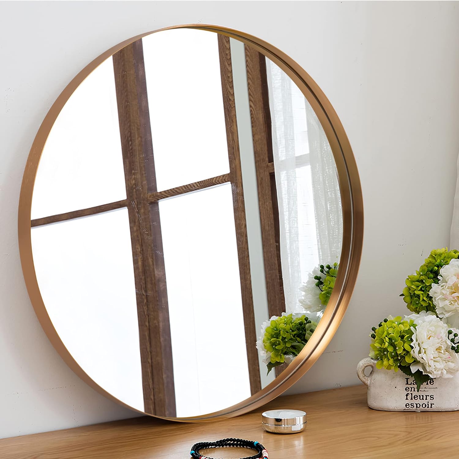 24 Inch Round Wall Mirror Large Circle Mirrors for Wall Bathroom Mirror Vanity Wall-Mounted Mirrors Decorative Mirrors for Bedroom Living Room Entryway Metal Wide Frame,Gold