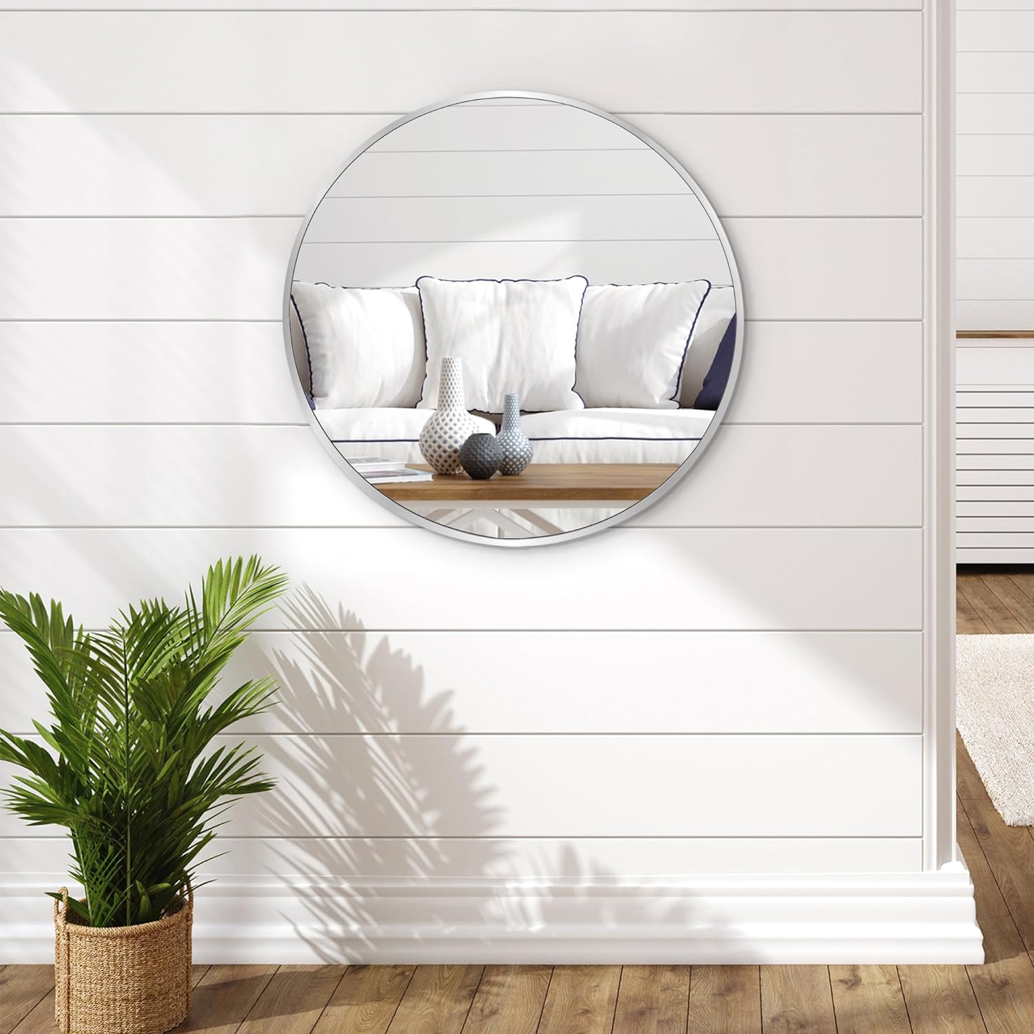 Americanflat 24 Framed Silver Round Mirror - Circle Mirror for Bathroom, Bedroom, Entryway, Living Room - Large Round Wall Mirror for Wall Decor