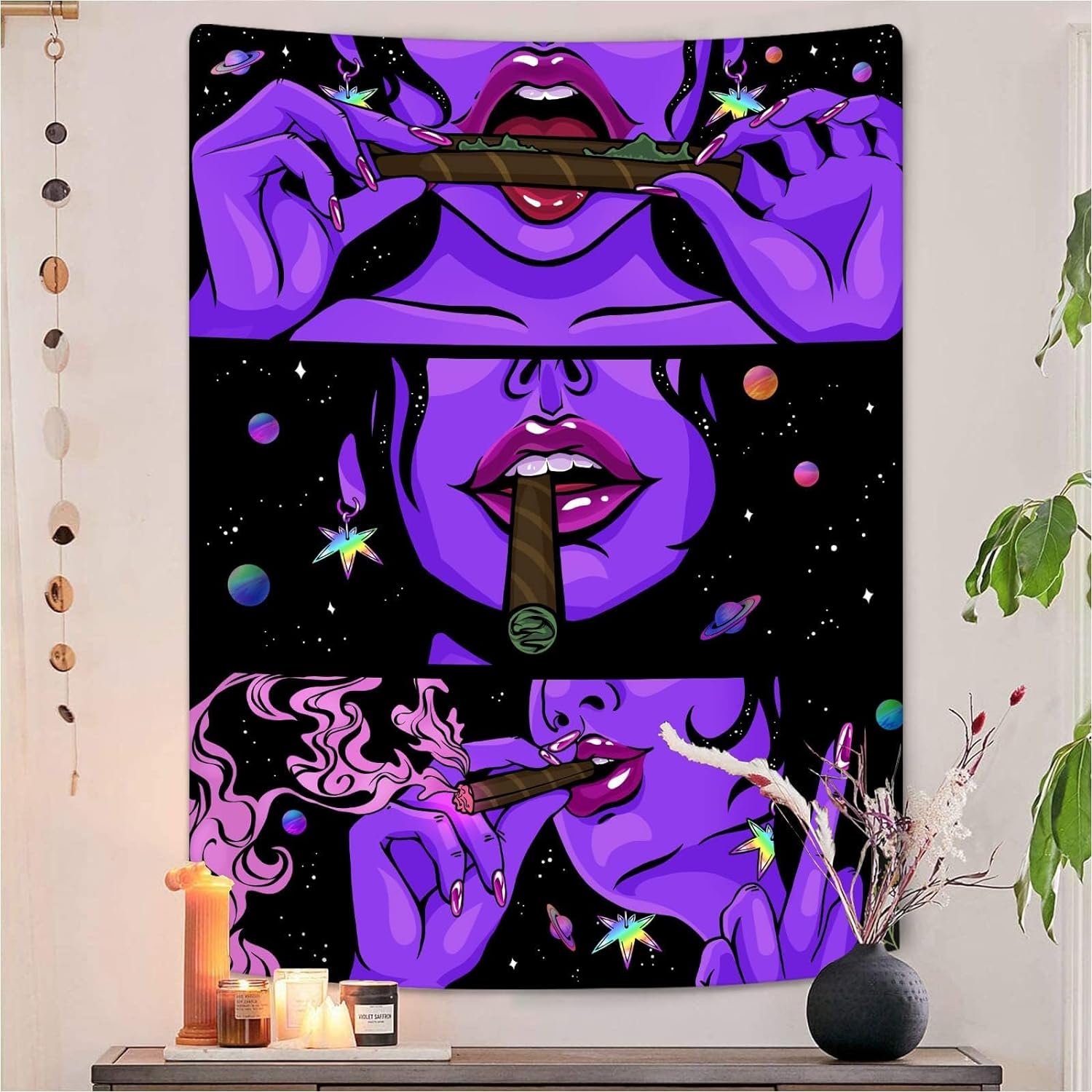 Trippy Hippie Wall Tapestry Anime Tapestry for Bedroom Cool Tapestry Wall Hanging Aesthetic Tapestries Trippy Room Decor (purple, 36x48 inches)