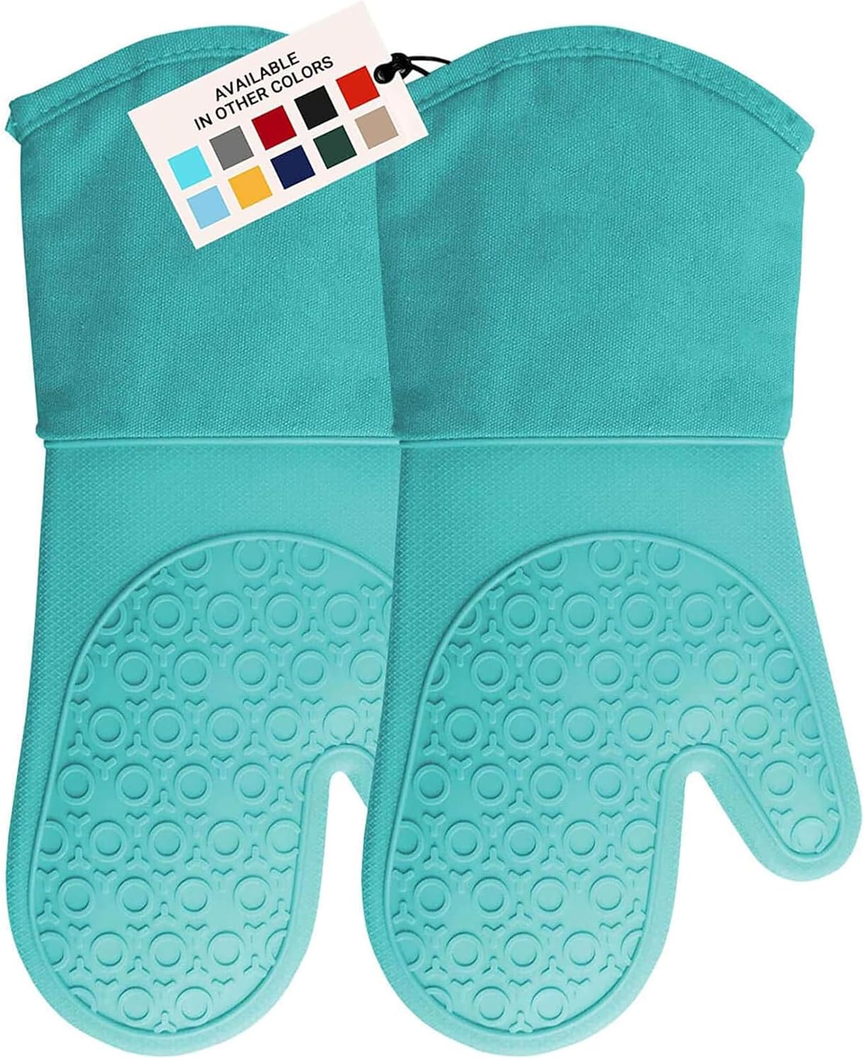 HOMWE Professional Silicone Oven Mitt, Oven Mitts with Quilted Liner, Heat Resistant Pot Holders, Flexible Oven Gloves, Turquoise, 1 Pair, 13.7 Inch