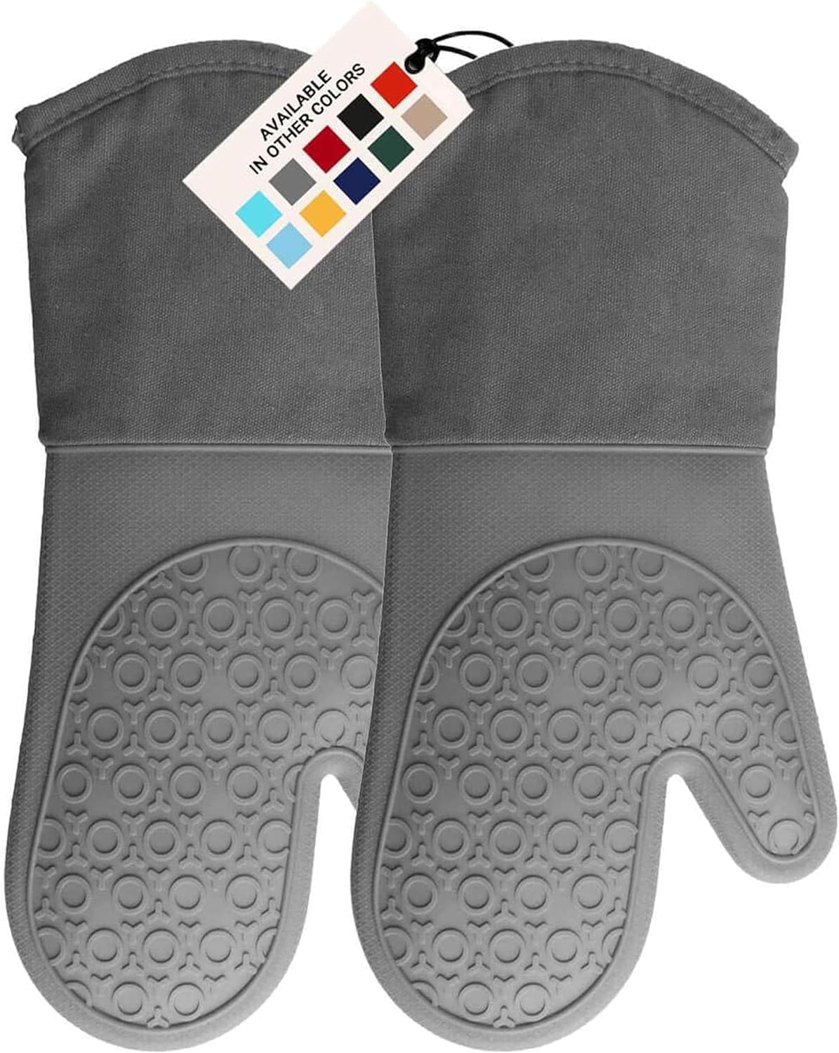 HOMWE Silicone Oven Mitt, Oven Mitts with Quilted Liner, Heat Resistant Pot Holders, Slip Resistant Flexible Oven Gloves, Gray, 1 Pair, 13.7 Inch