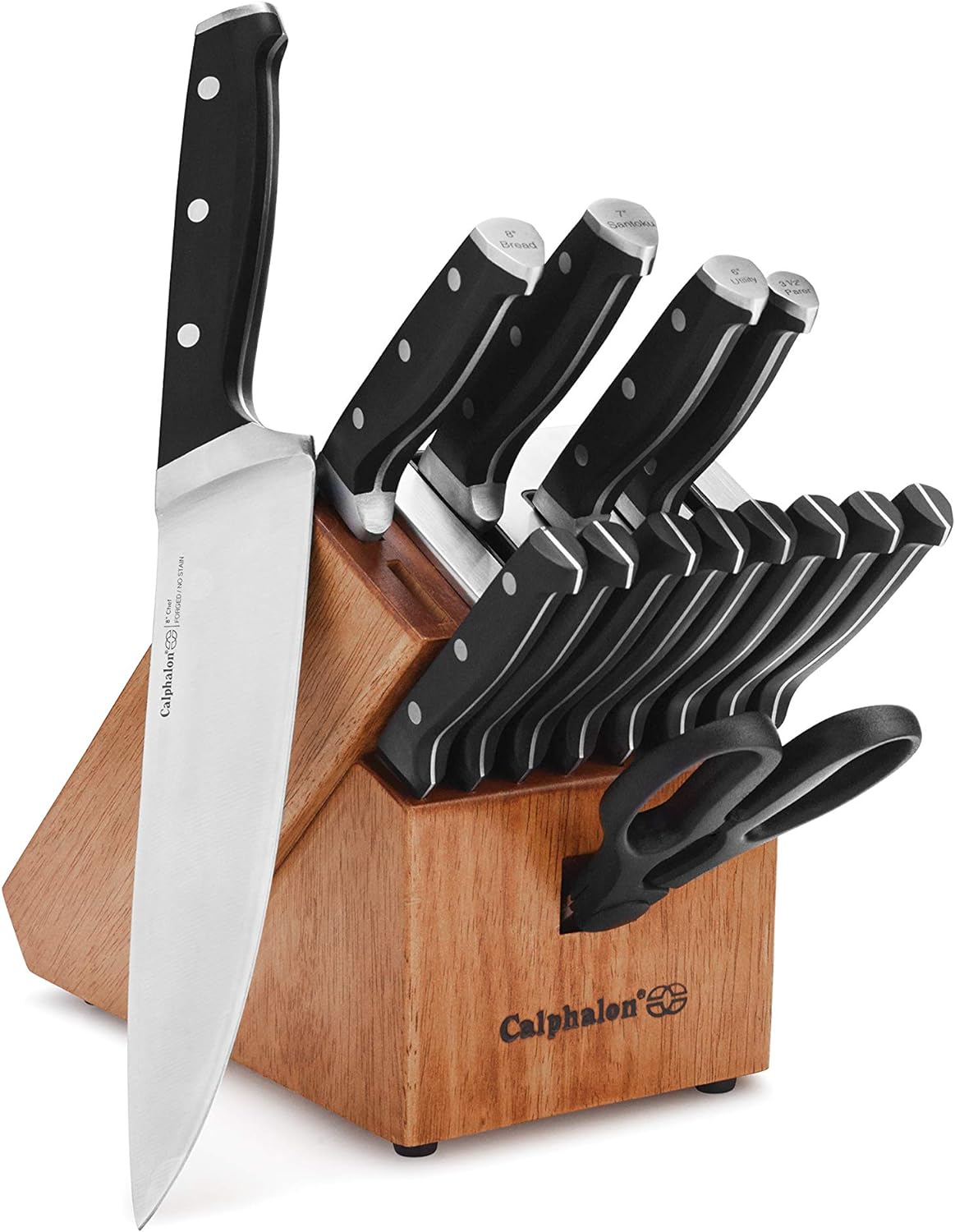 Calphalon Kitchen Knife Set with Self-Sharpening Block, 15-Piece Classic High Carbon Knives